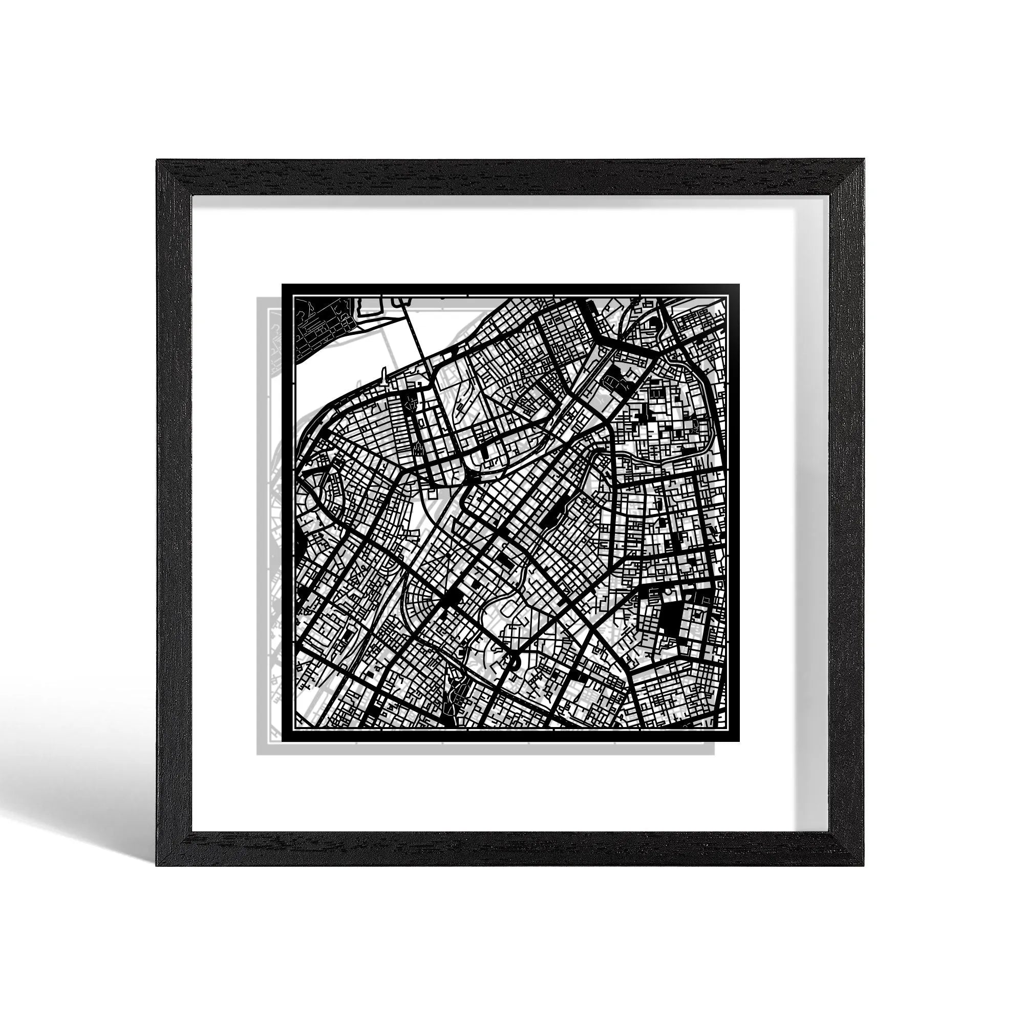 o3designstudio Harbin Paper cut map framed 9 inch Black map Black frame map art 22MF1047BB