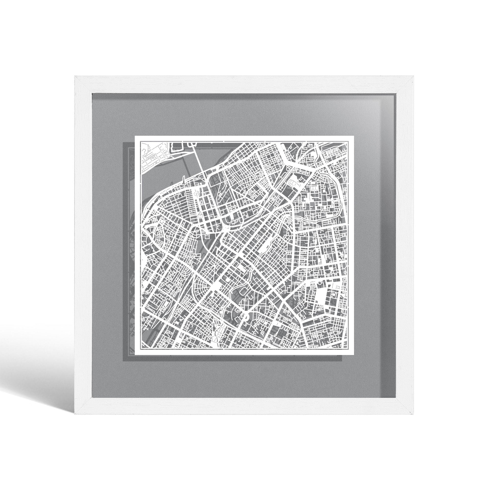 o3designstudio Harbin Paper cut map framed 9 inch White map White frame map art 22MF1047WW