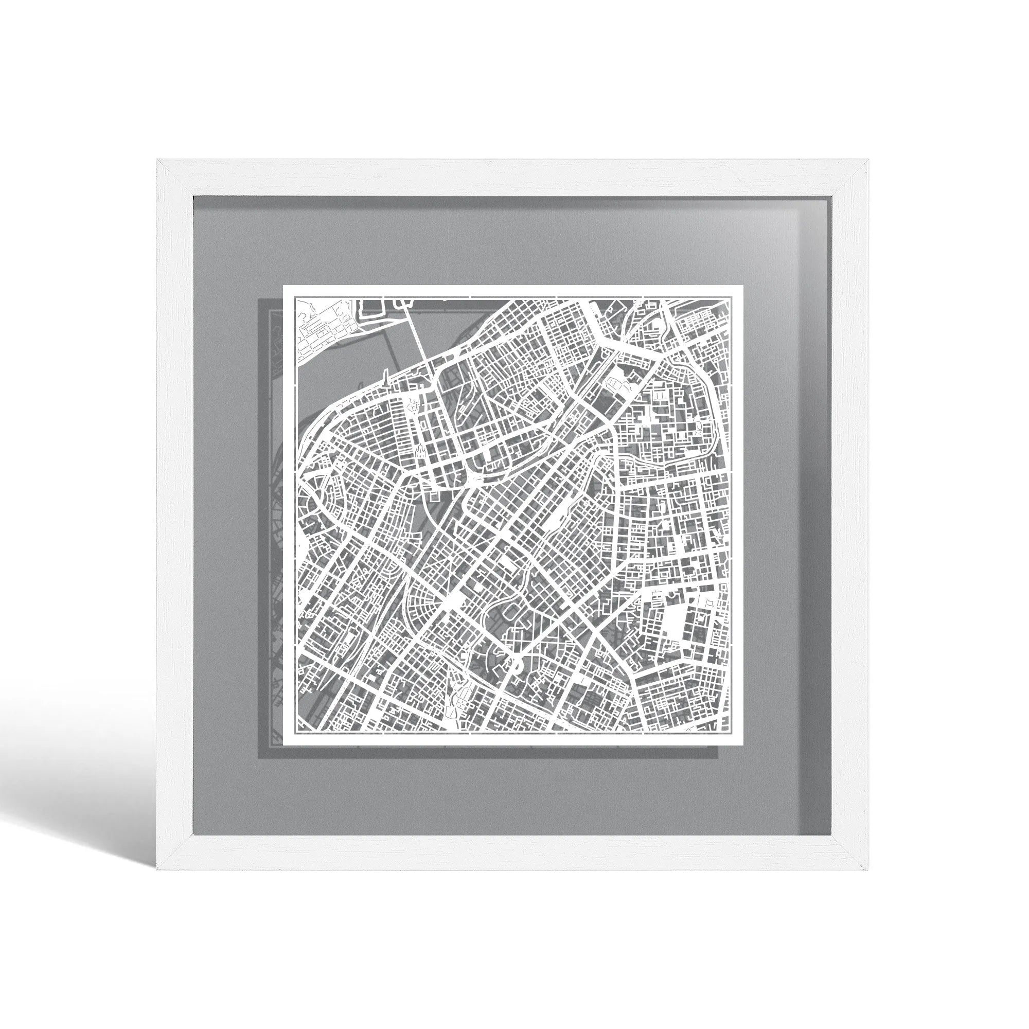 o3designstudio Harbin Paper cut map framed 9 inch White map White frame map art 22MF1047WW