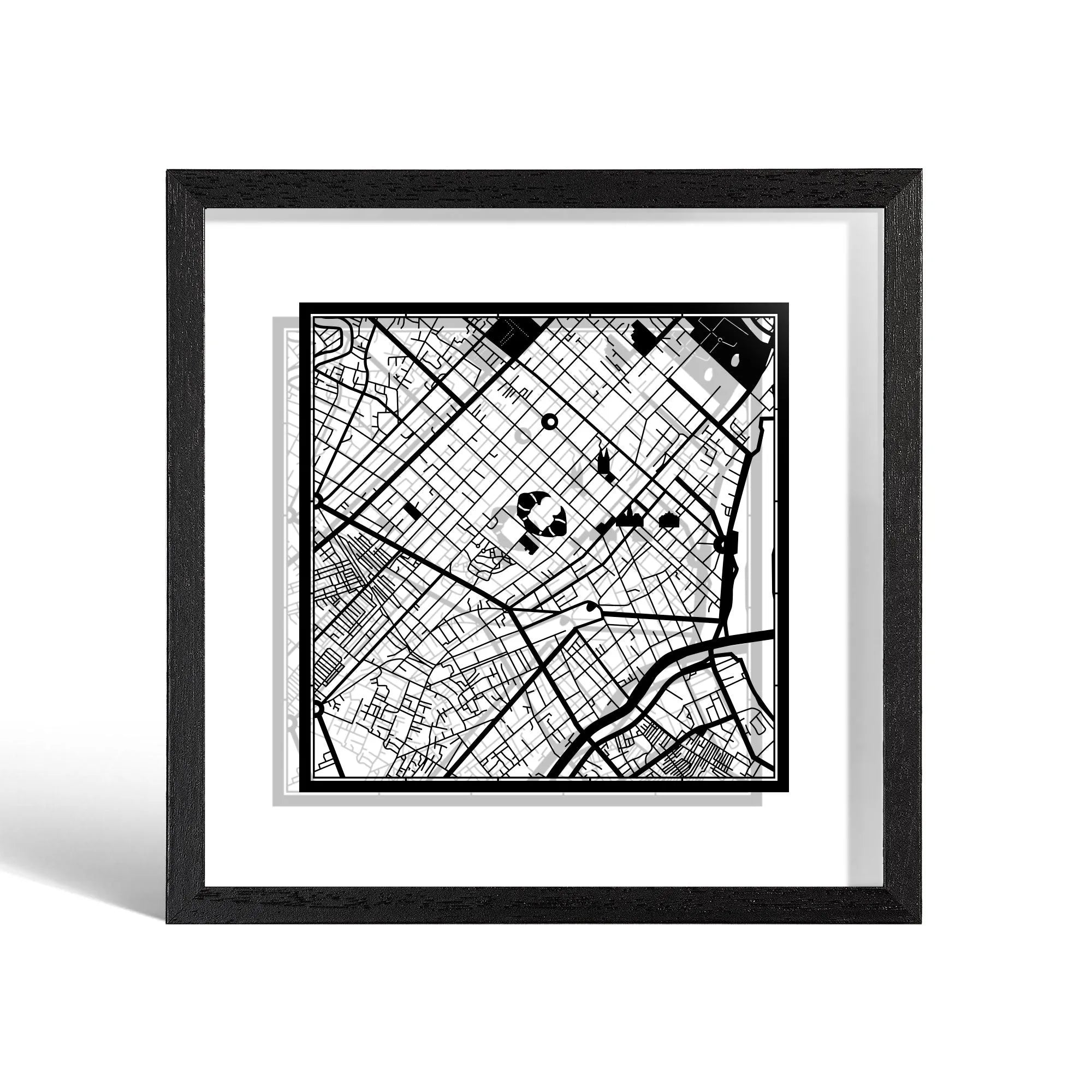 o3designstudio Ho Chi Minh City Paper cut map framed 9 inch White map Black frame map art 22MF1031BW