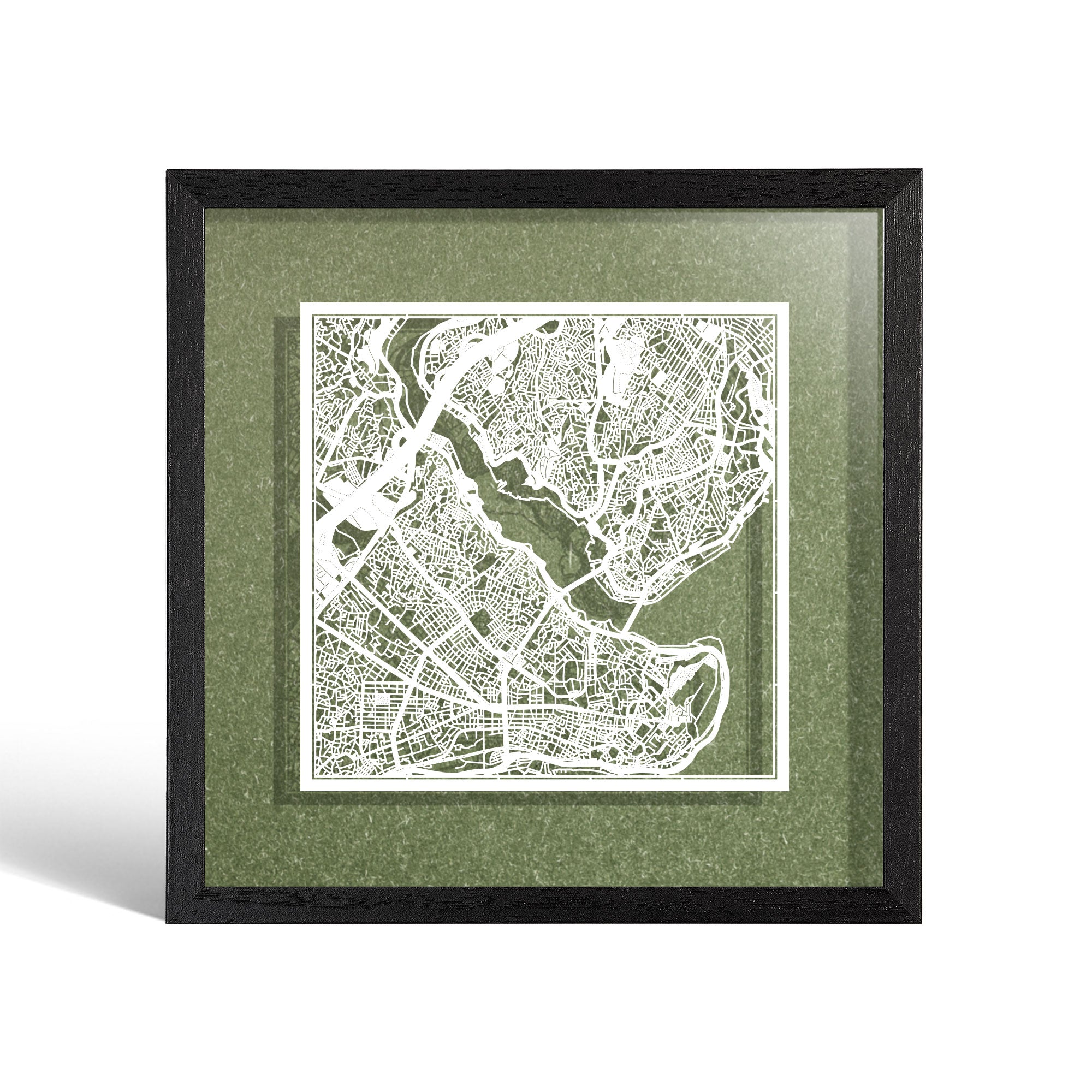 o3designstudio Istanbul Paper cut map framed 9 inch White map Black frame map art 22MF1009BW