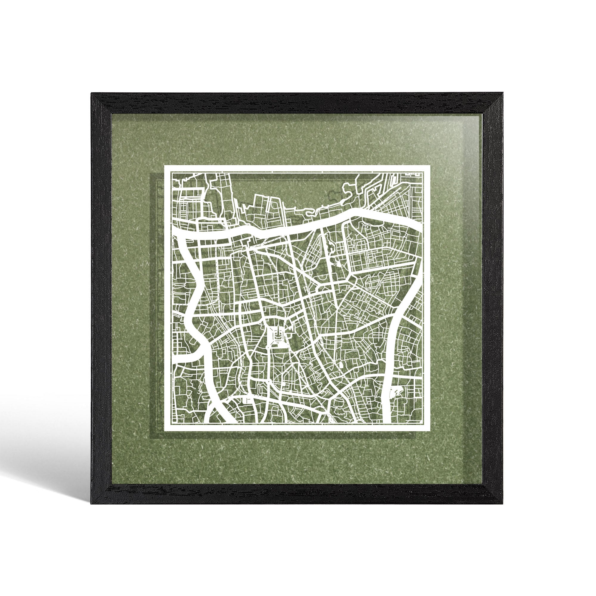 o3designstudio Jakarta Paper cut map framed 9 inch White map Black frame map art 22MF1018BW