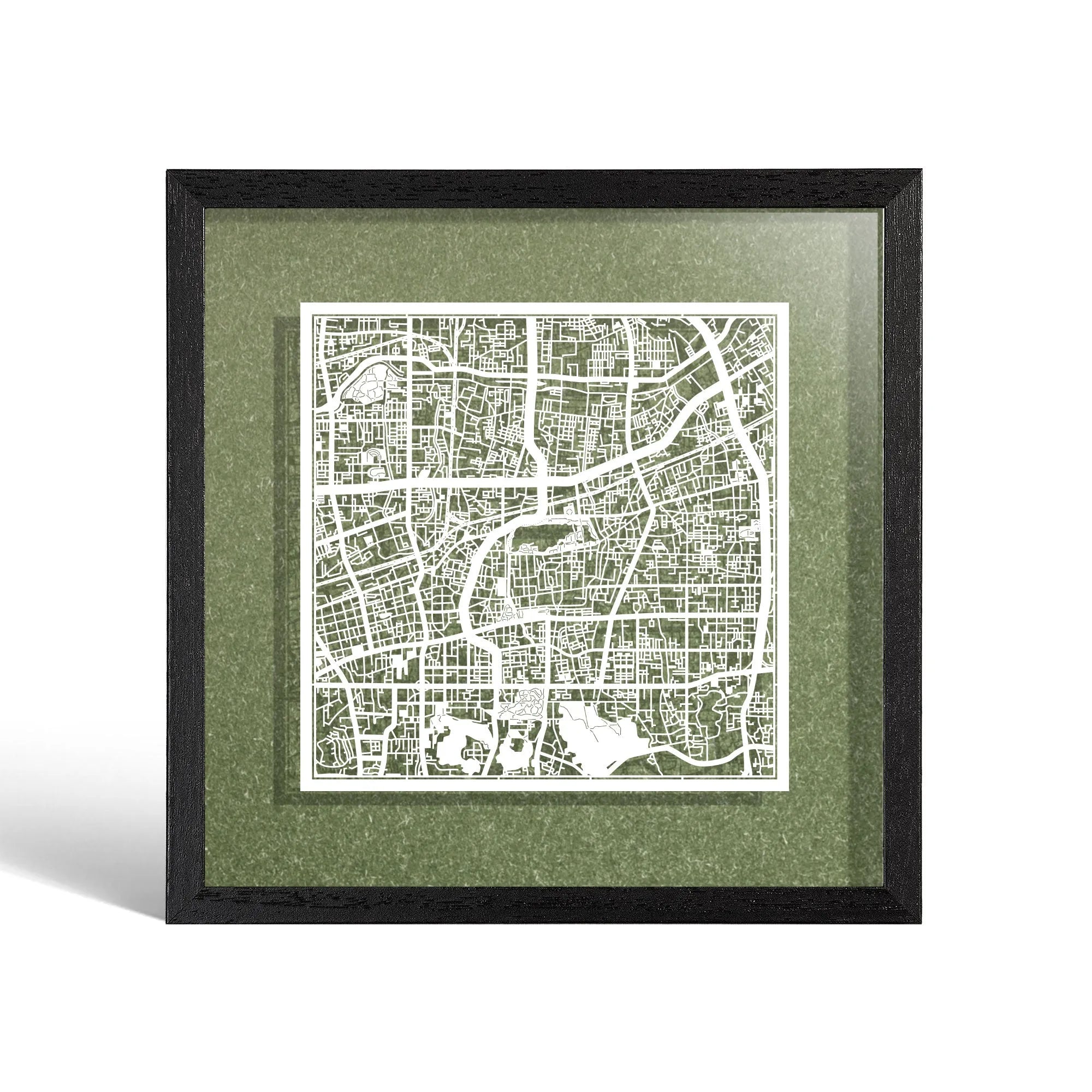 o3designstudio Jinan Paper cut map framed 9 inch White map Black frame map art 22MF1046BW