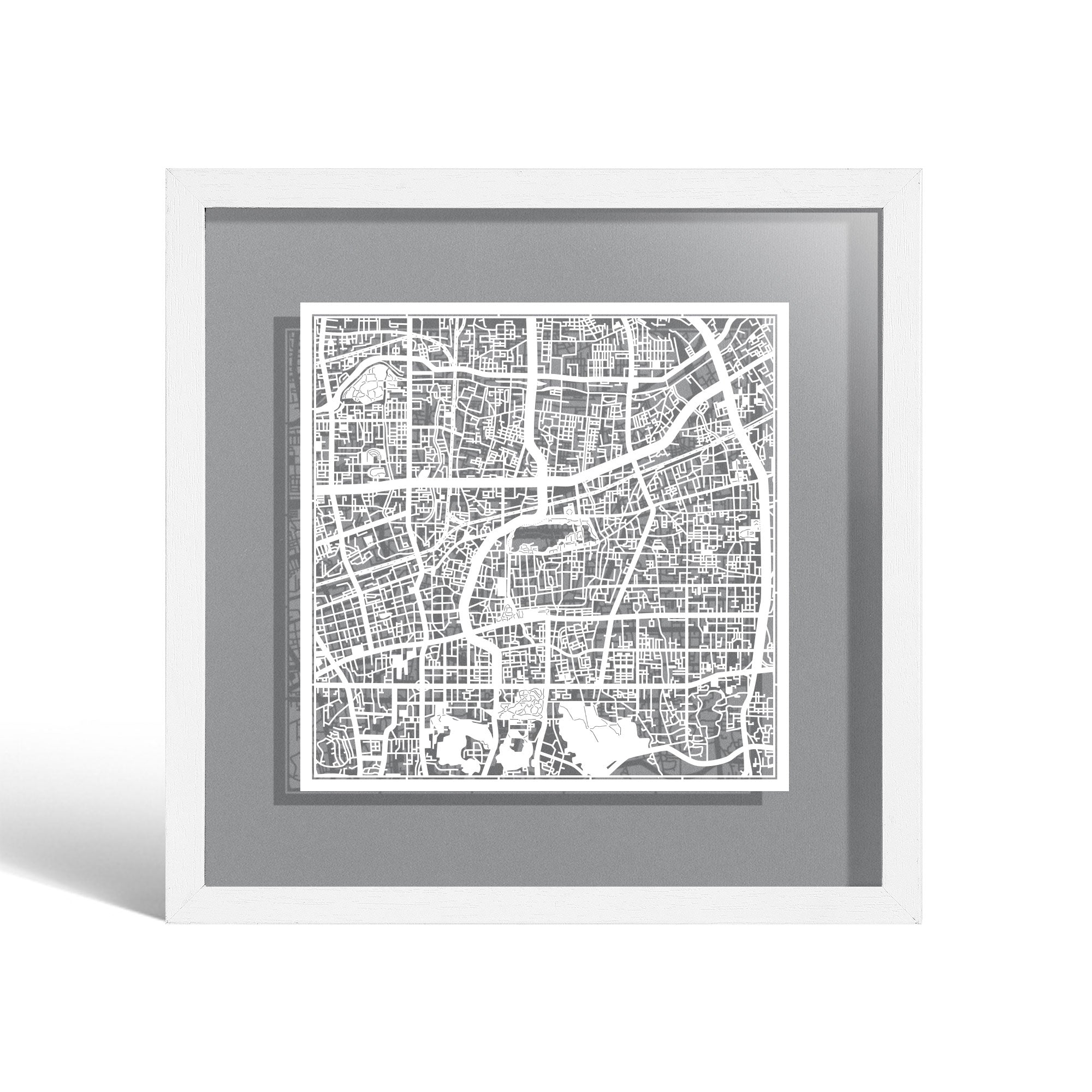 o3designstudio Jinan Paper cut map framed 9 inch White map White frame map art 22MF1046WW