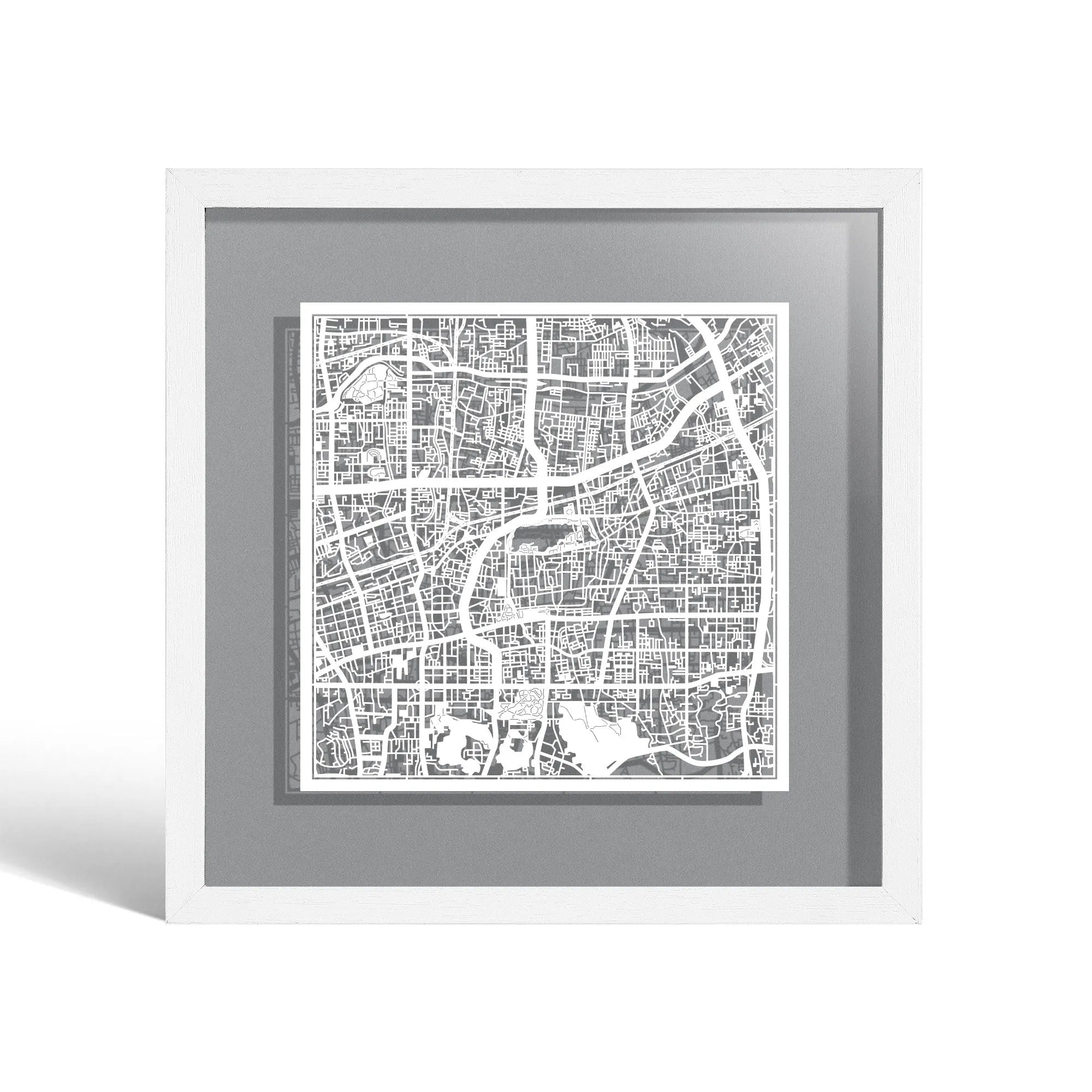 o3designstudio Jinan Paper cut map framed 9 inch White map White frame map art 22MF1046WW