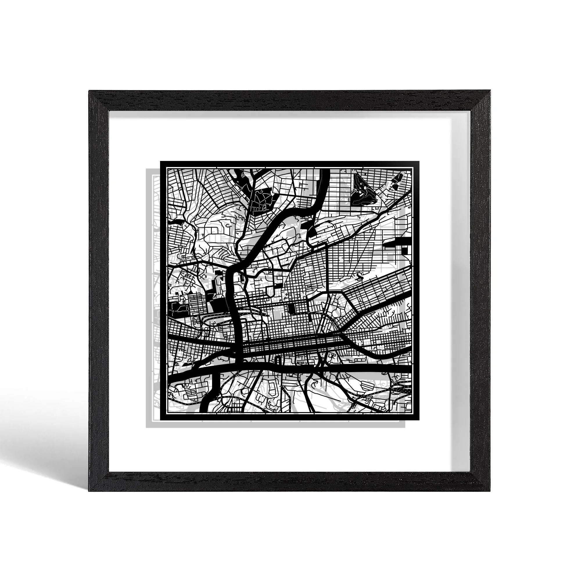 o3designstudio Johannesburg Paper cut map framed 9 inch Black map Black frame map art 22MF4006BB
