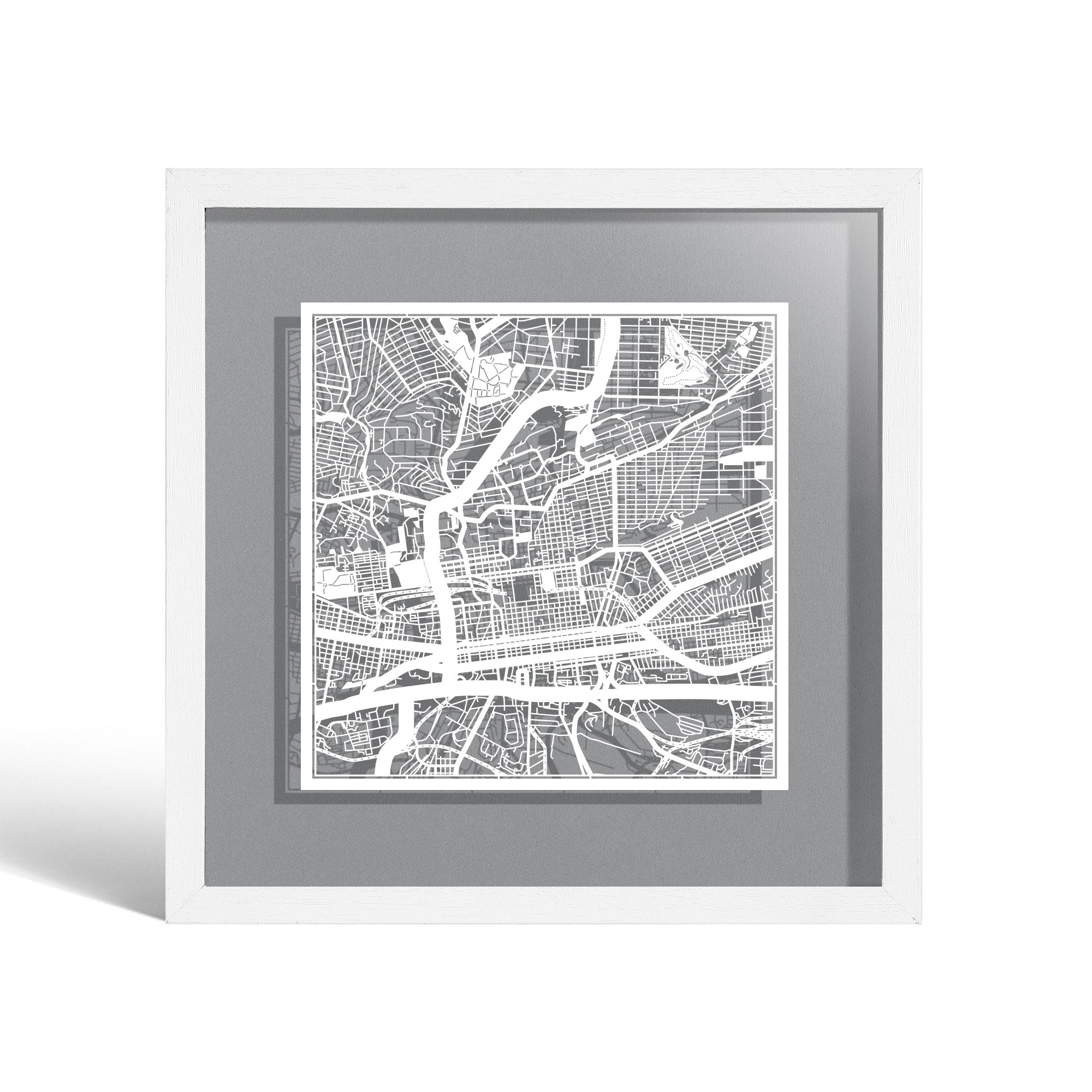o3designstudio Johannesburg Paper cut map framed 9 inch White map White frame map art 22MF4006WW