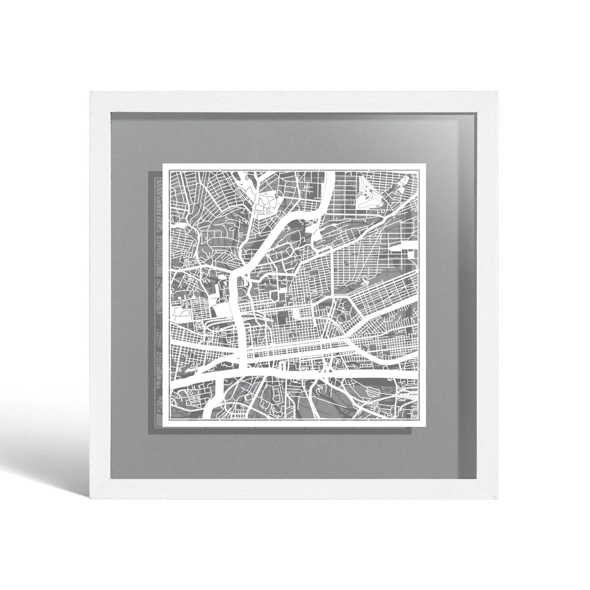 o3designstudio Johannesburg Paper cut map framed 9 inch White map White frame map art 22MF4006WW