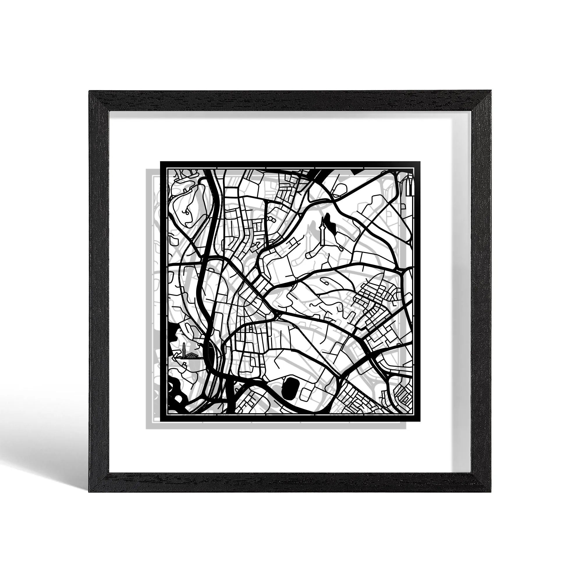 o3designstudio Kuala Lumpur Paper cut map framed 9 inch White map Black frame map art 22MF1017BW