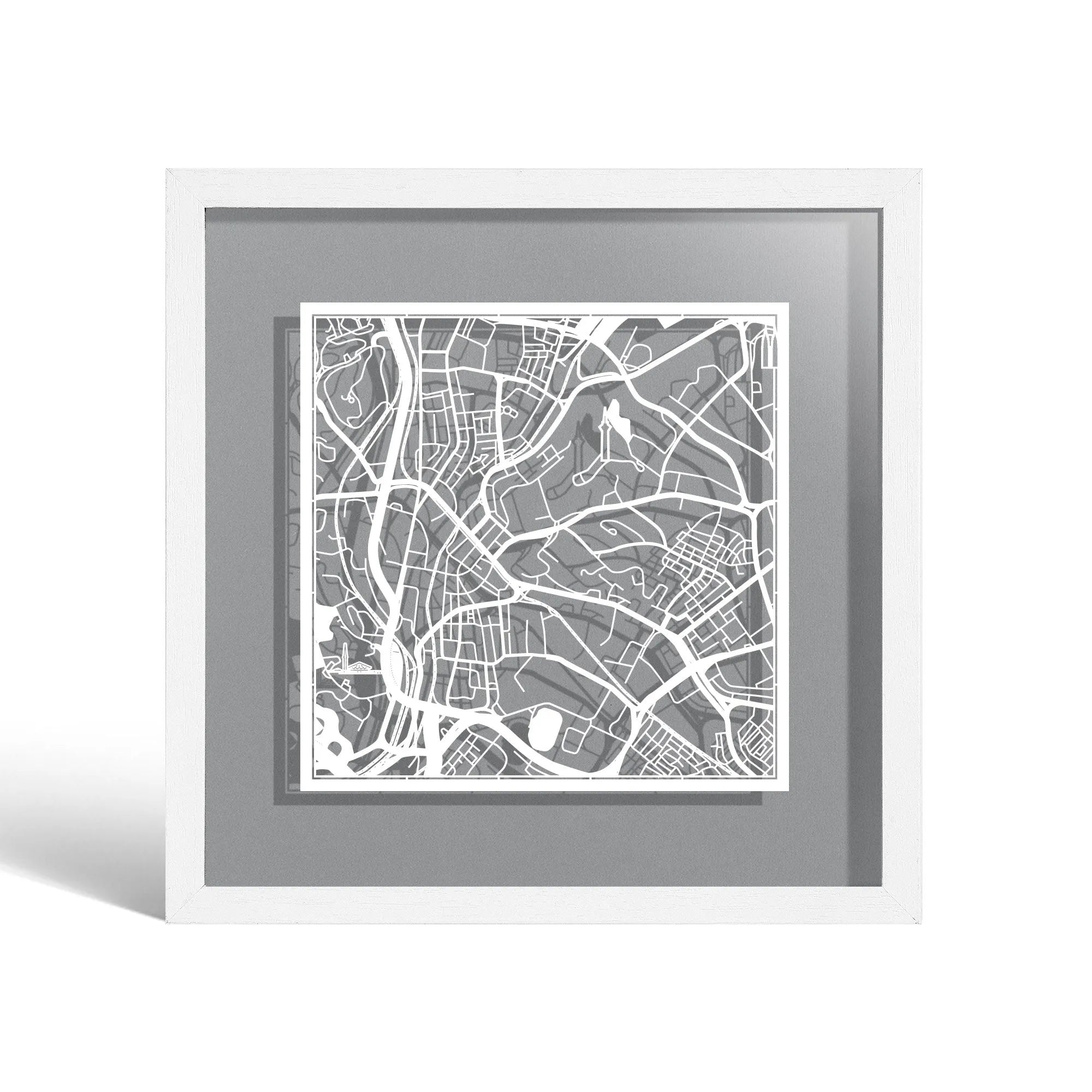 o3designstudio Jerusalem Paper cut map framed 9 inch Black map Black frame map art 22MF1016BB