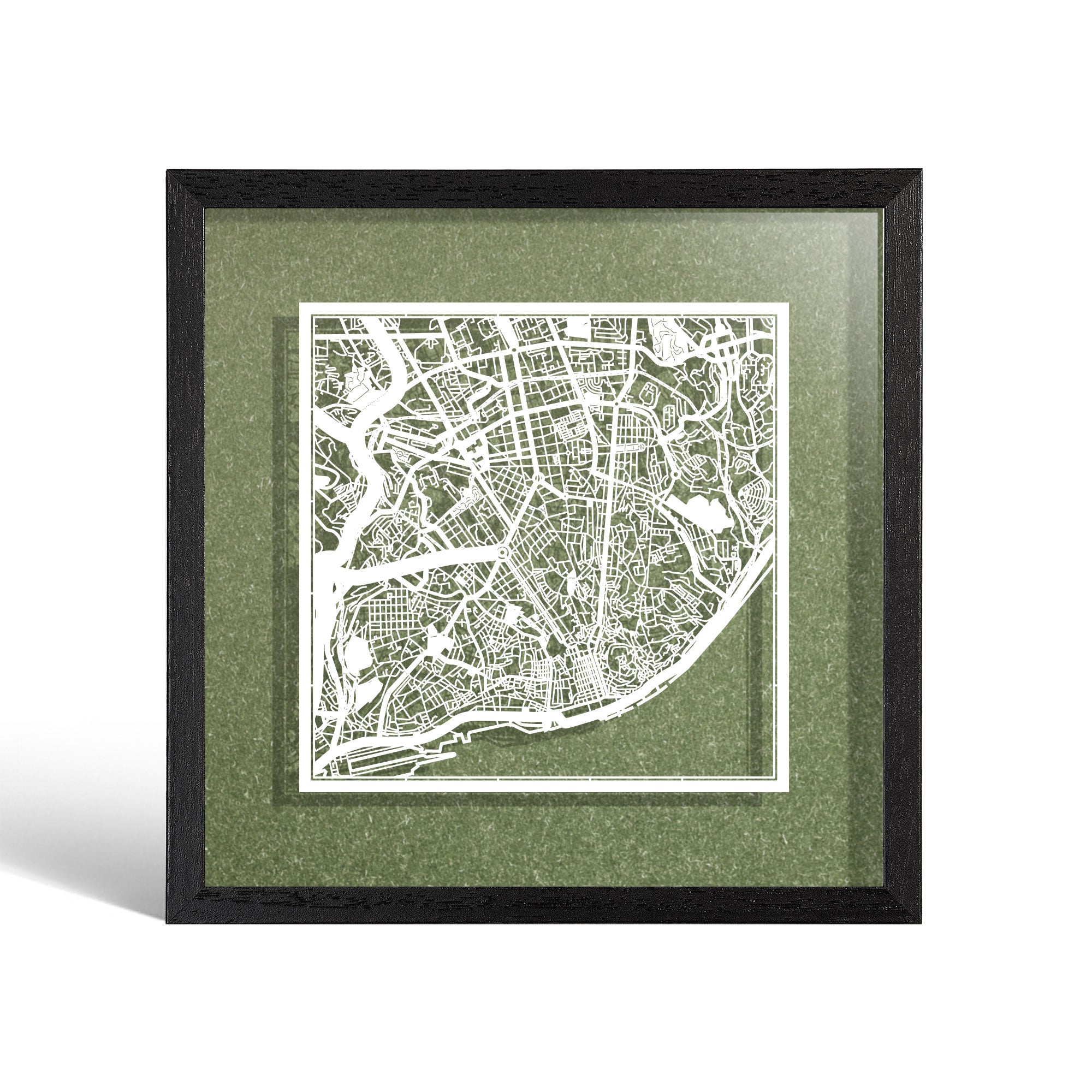 o3designstudio Lisbon Paper cut map framed 9 inch White map Black frame map art 22MF3028BW