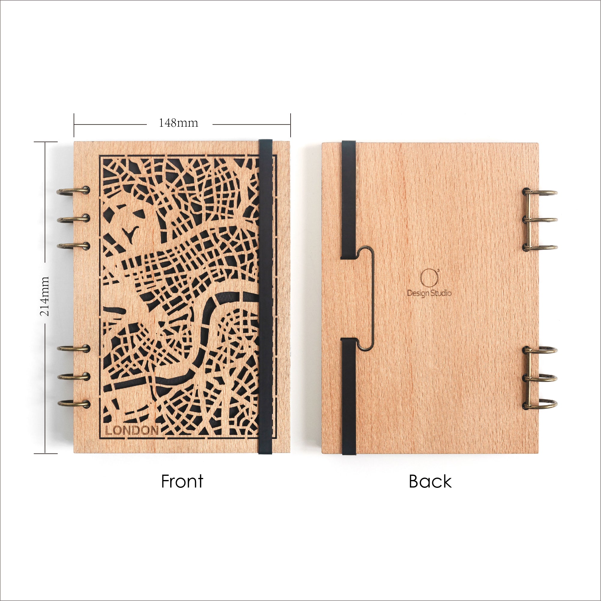 Europe Urban Personalized Wood Cover Notebook. A5 City map Natural Wood Veneer Red beech cover Loose-Leaf Book（复制）