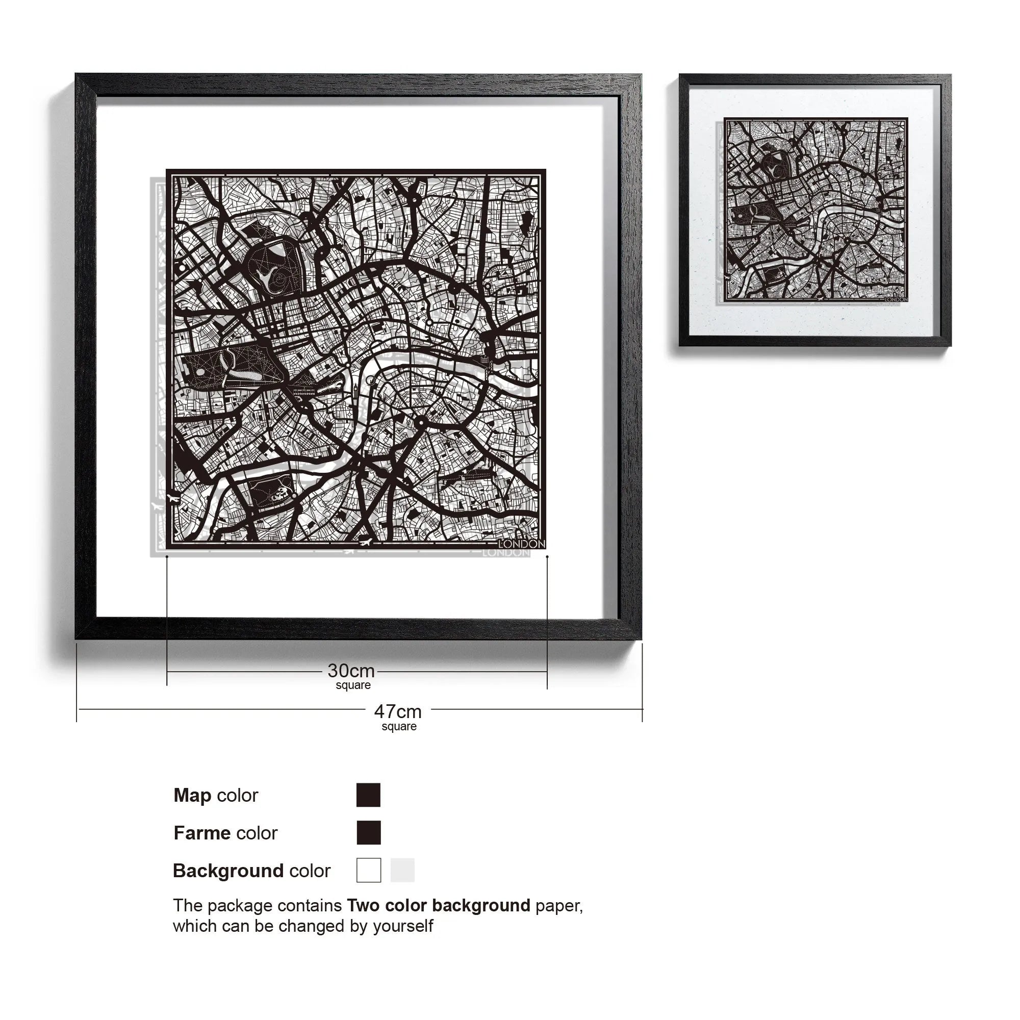 o3designstudio London-Paper-cut-map-framed-18-inch-45MF3001BB
