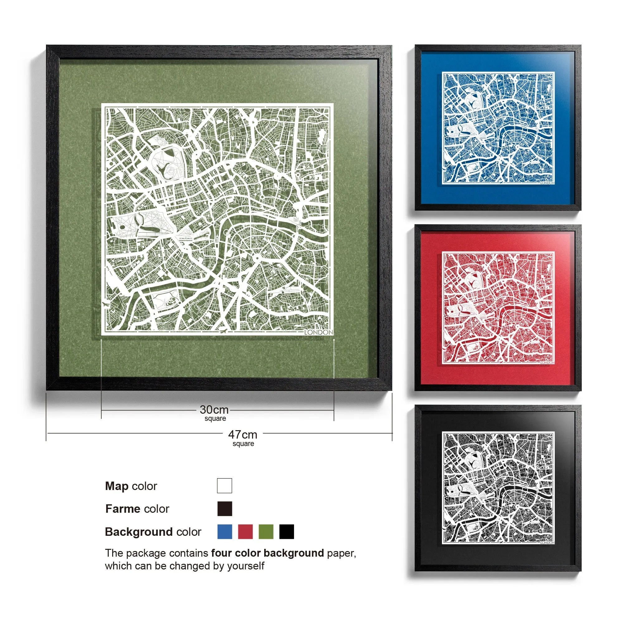 o3designstudio London-Paper-cut-map-framed-18-inch-45MF3001BW