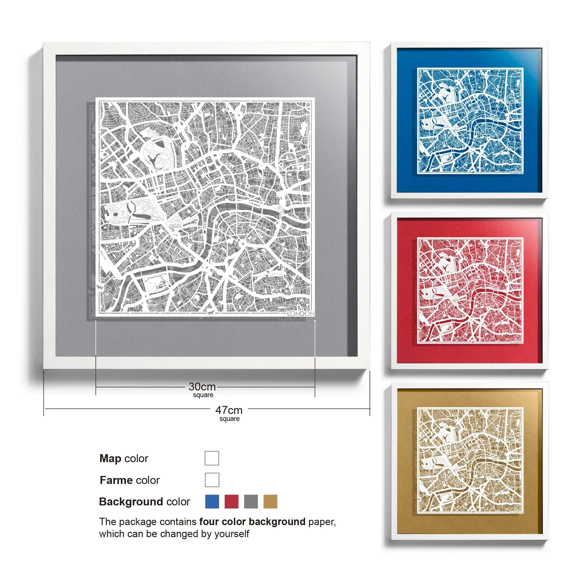 o3designstudio London-Paper-cut-map-framed-18-inch-45MF3001WW