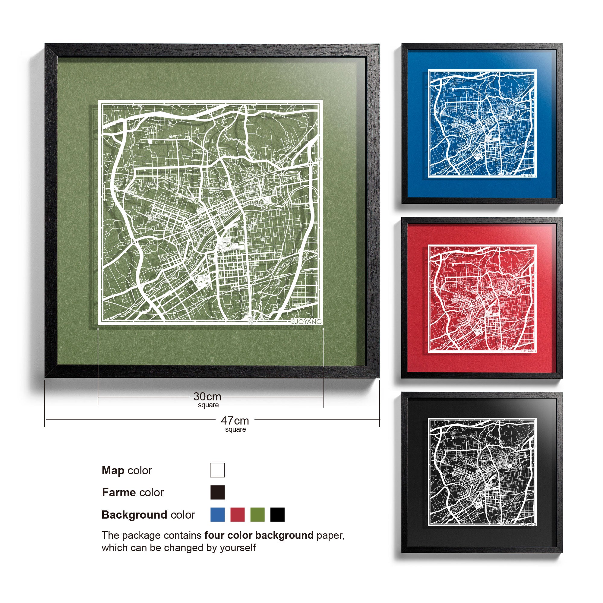 Paper cut maps Asia (East) framed 18 in, map art