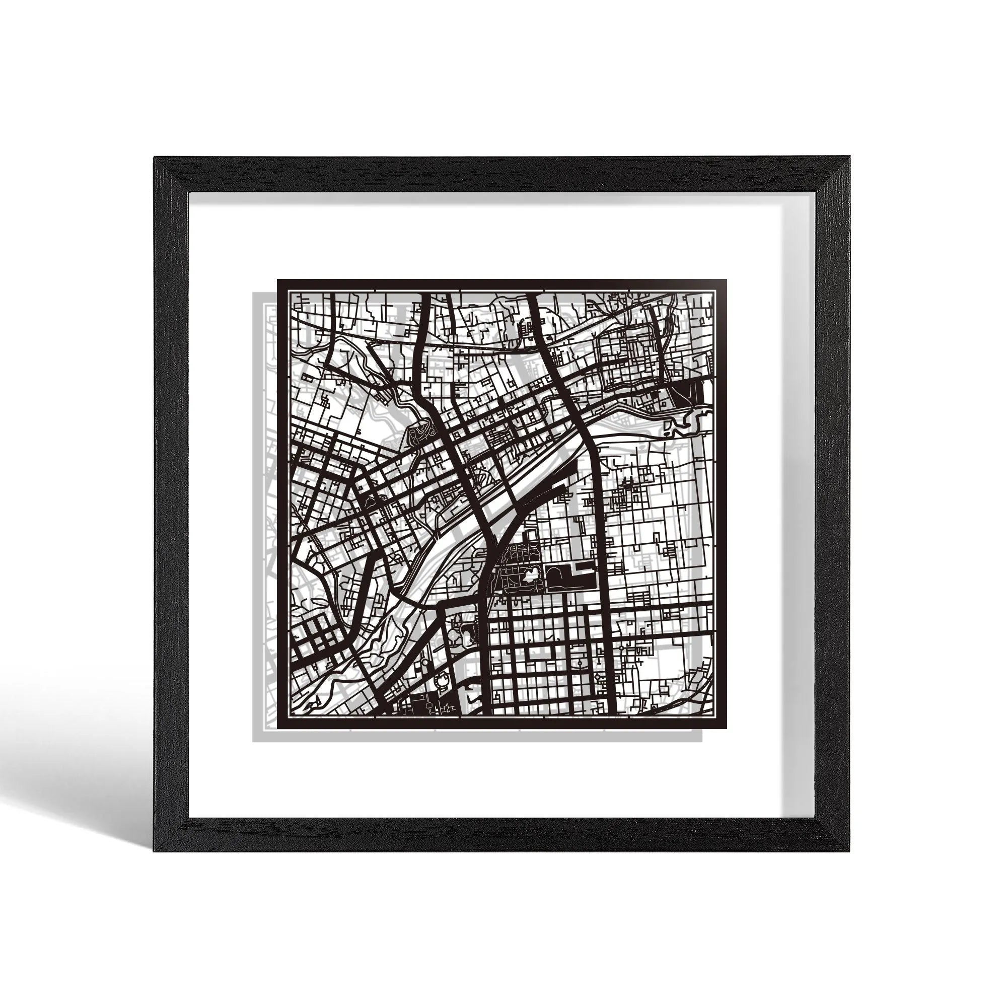 o3designstudio Luoyang Paper cut map framed 9 inch Black map Black frame map art 22MF1033BB