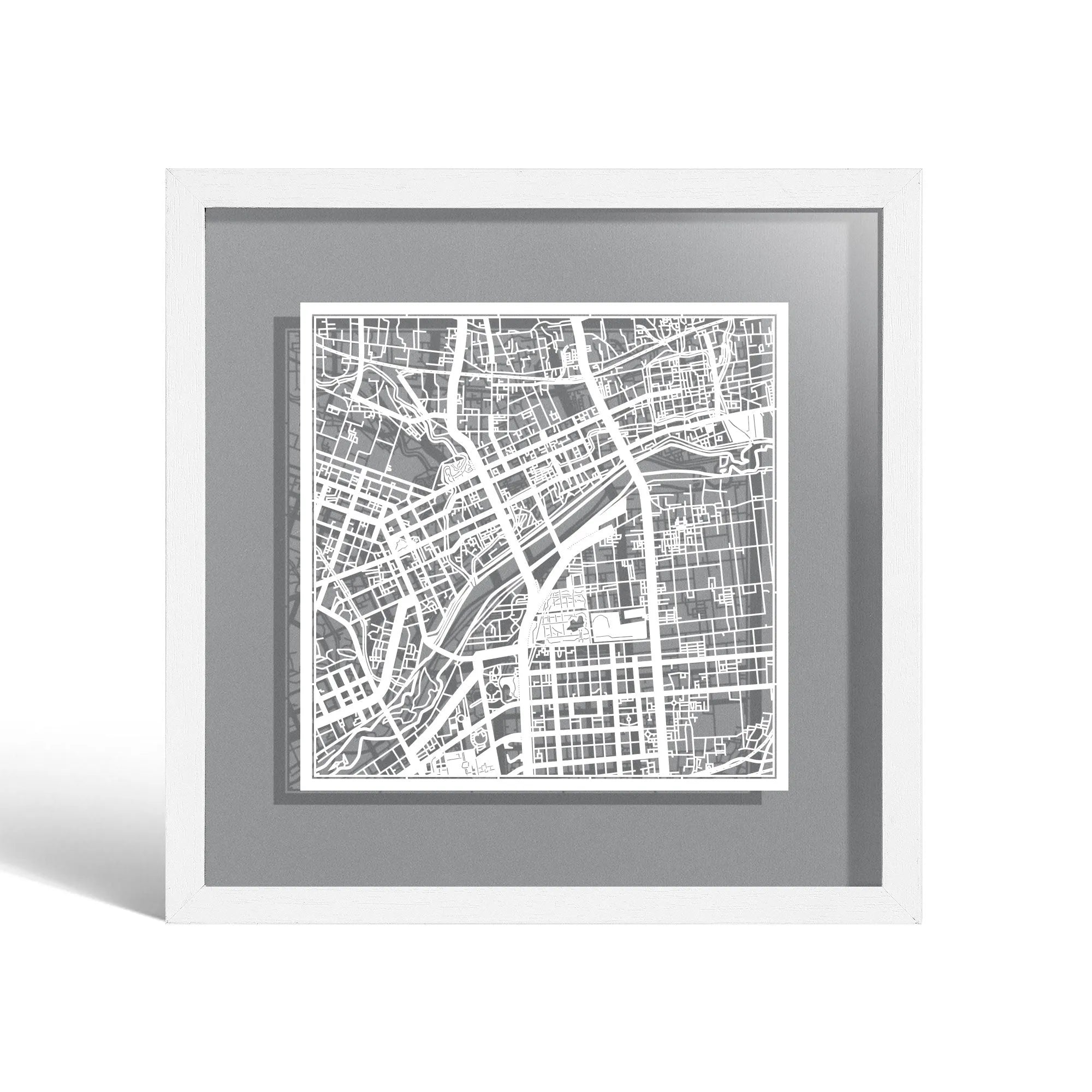 o3designstudio Luoyang Paper cut map framed 9 inch White map White frame map art 22MF1033WW