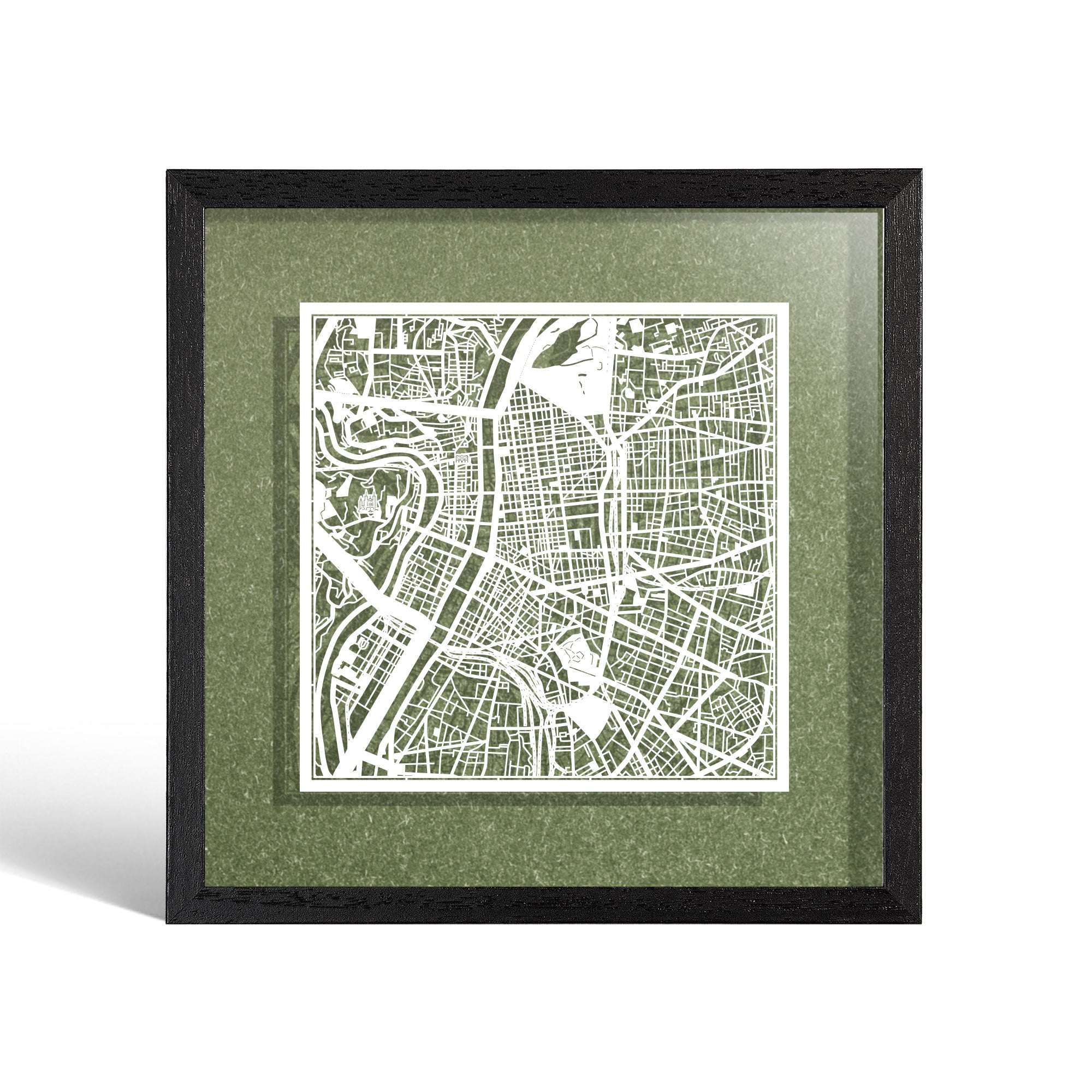 o3designstudio Lyon Paper cut map framed 9 inch White map Black frame map art 22MF3029BW
