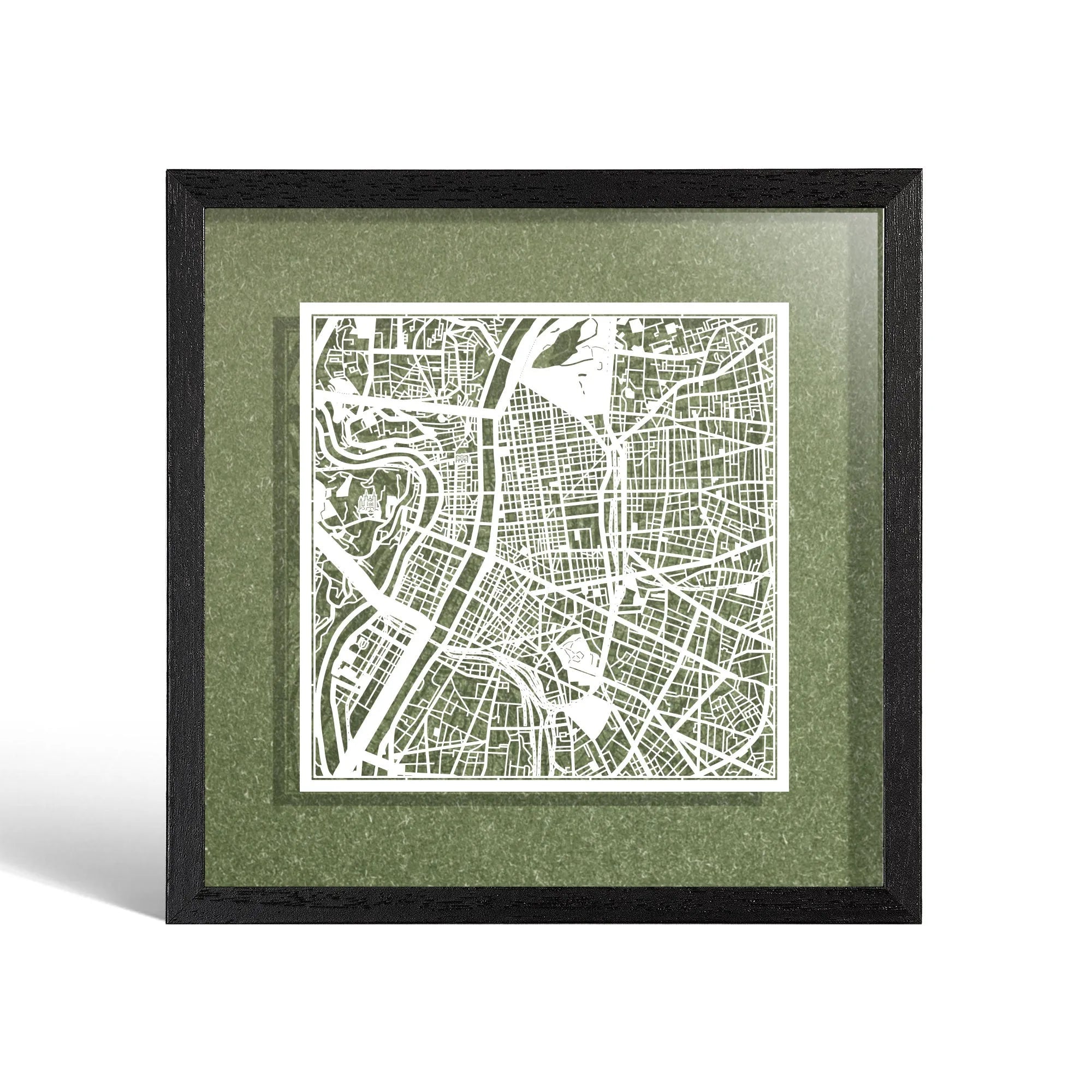 o3designstudio Lyon Paper cut map framed 9 inch White map Black frame map art 22MF3029BW