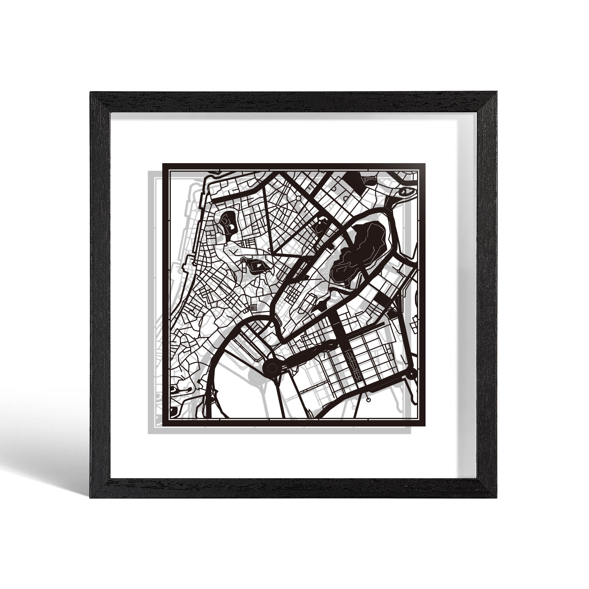 o3designstudio Macao Paper cut map framed 9 inch Black map Black frame map art 22MF1042BB