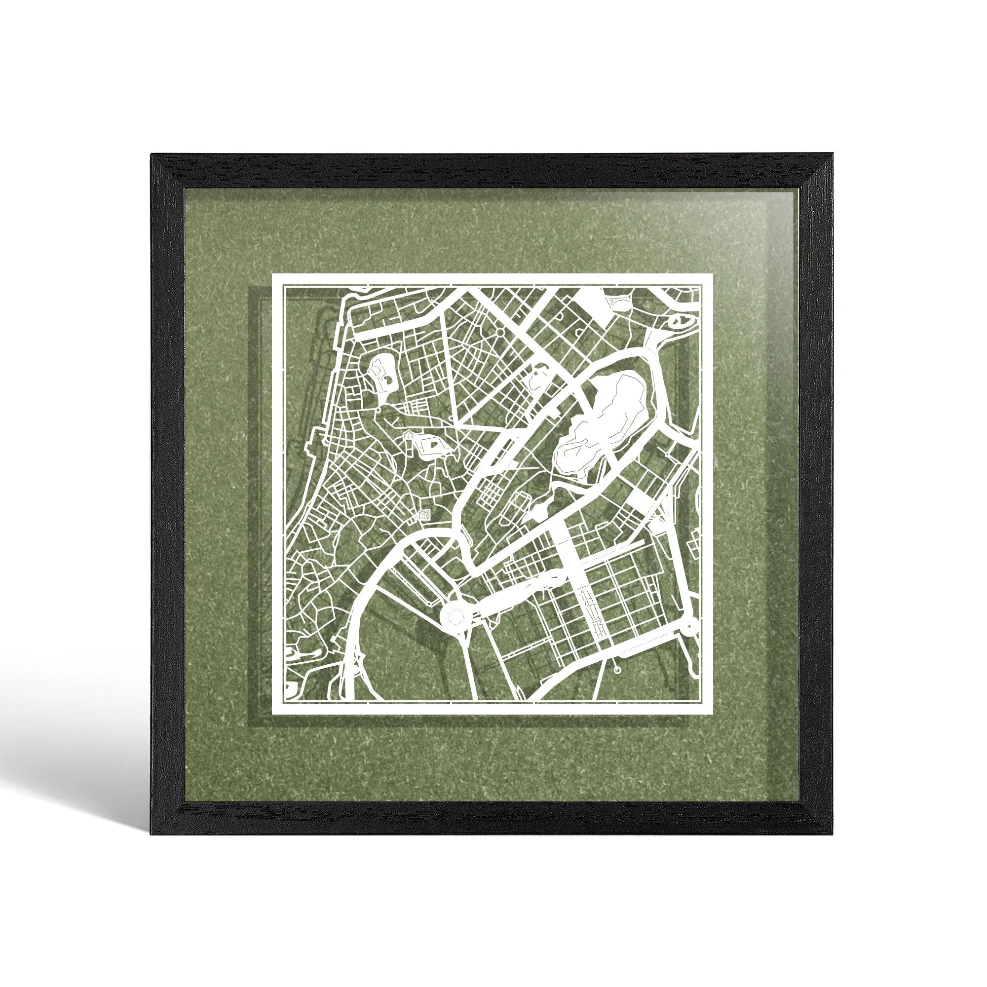 o3designstudio Macao Paper cut map framed 9 inch White map Black frame map art 22MF1042BW
