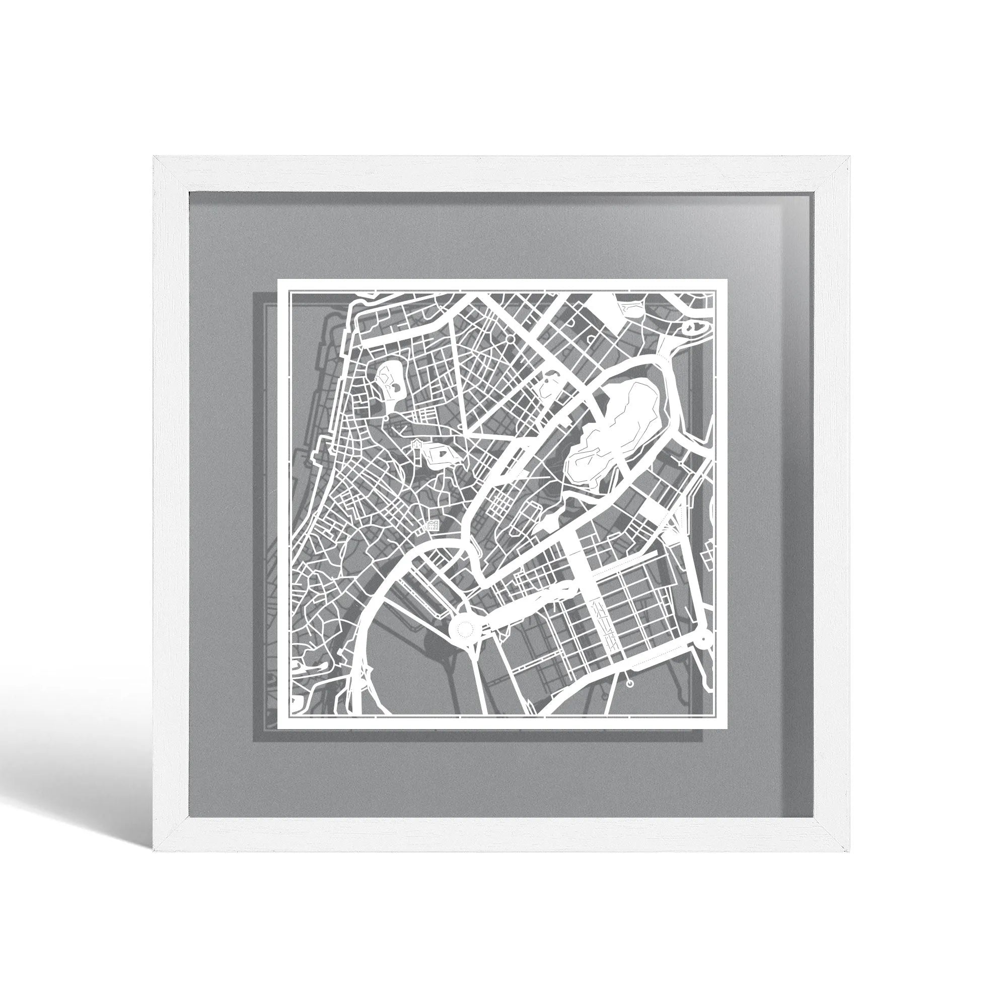 o3designstudio Macao Paper cut map framed 9 inch White map White frame map art 22MF1042WW