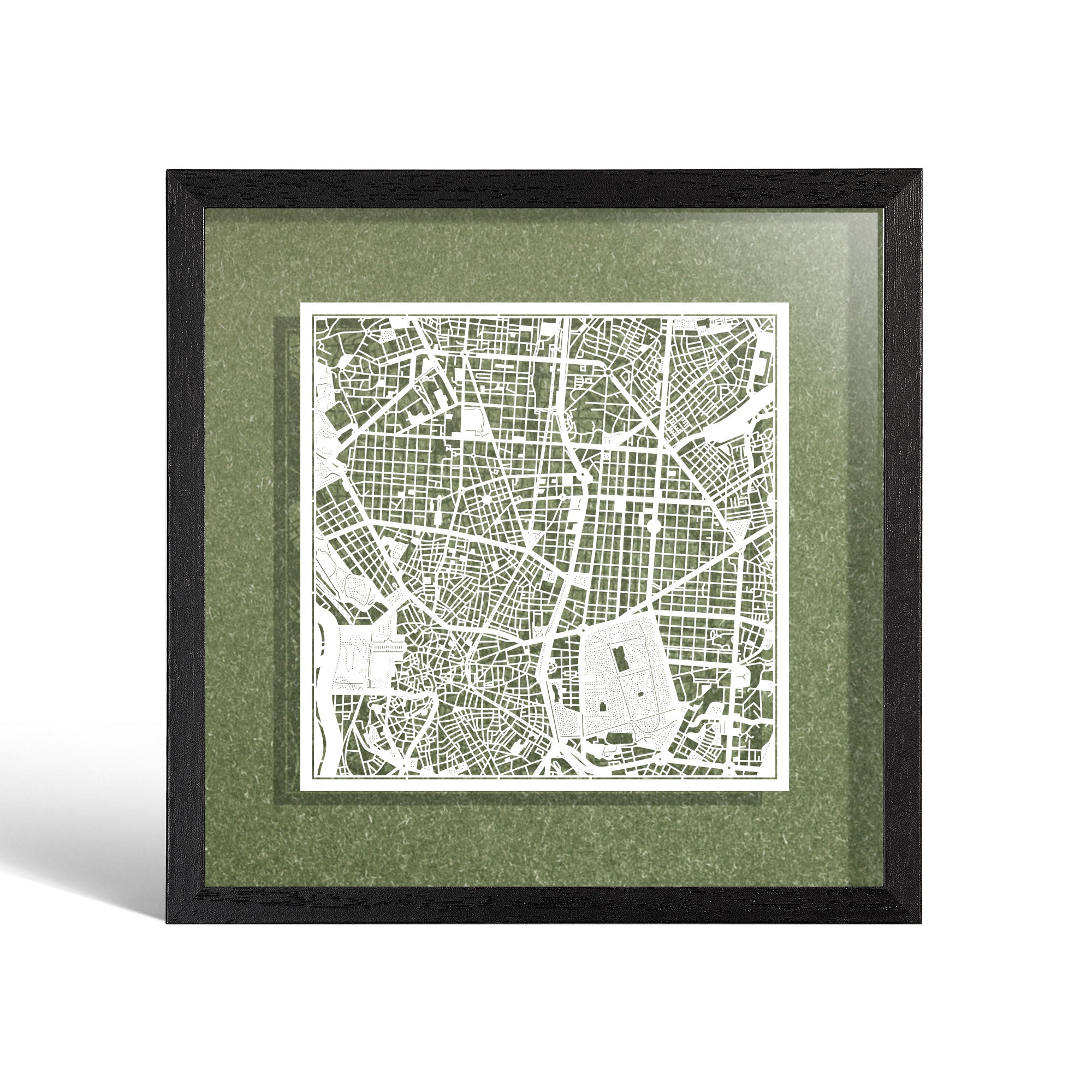 o3designstudio Madrid Paper cut map framed 9 inch White map Black frame map art 22MF3011BW
