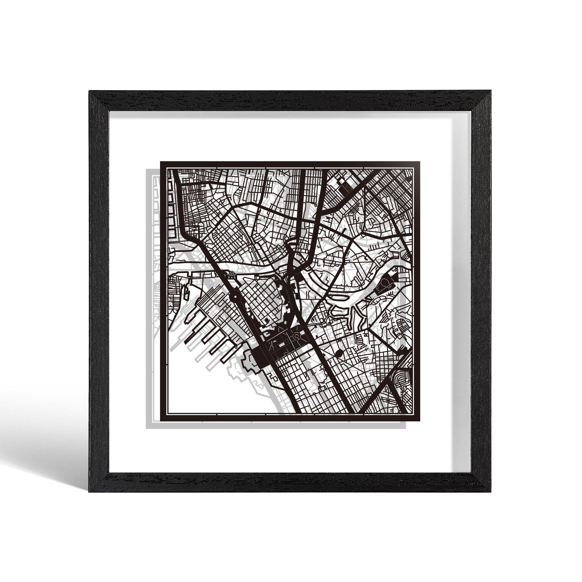 o3designstudio Manila Paper cut map framed 9 inch Black map Black frame map art 22MF1032BB