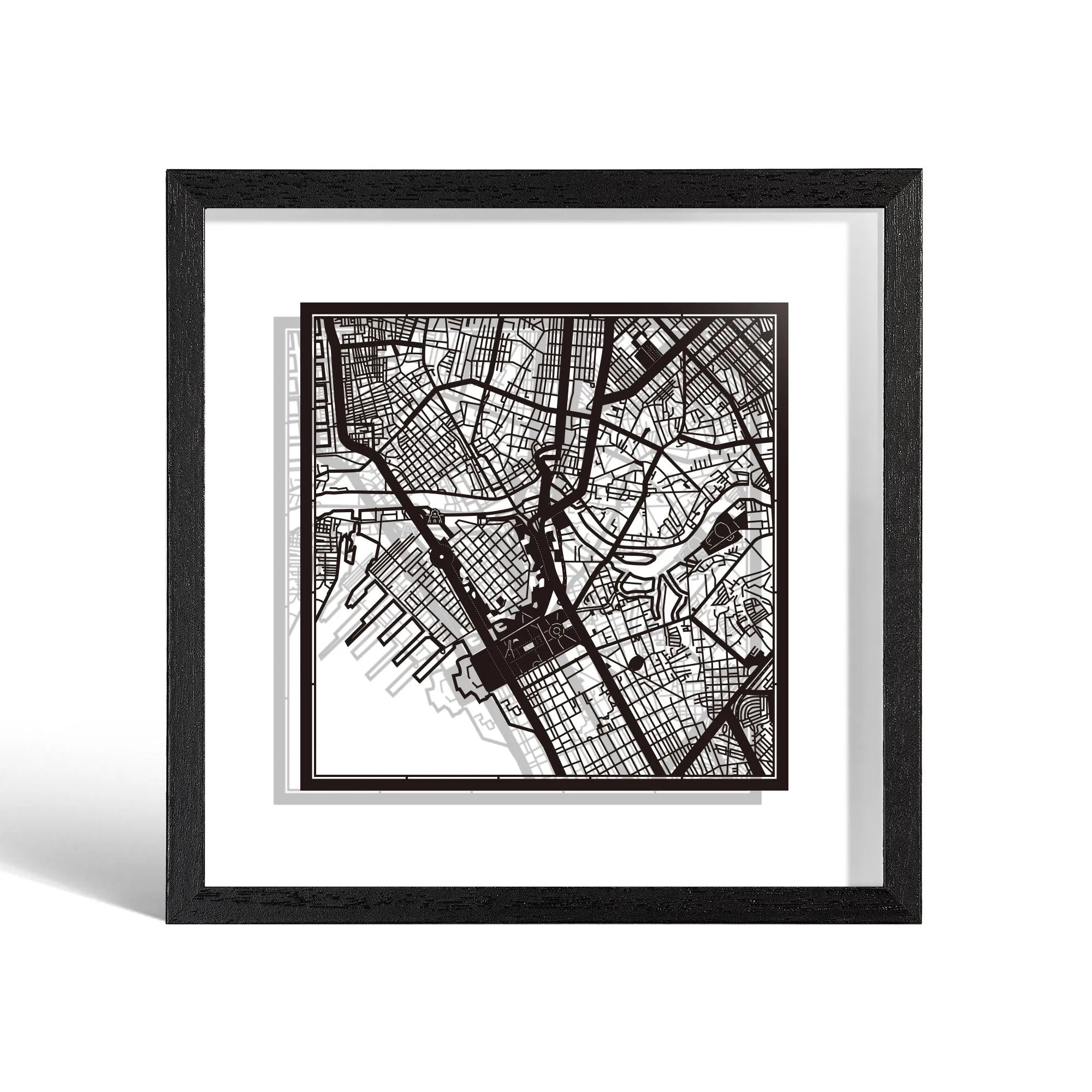 o3designstudio Manila Paper cut map framed 9 inch White map Black frame map art 22MF1032BW