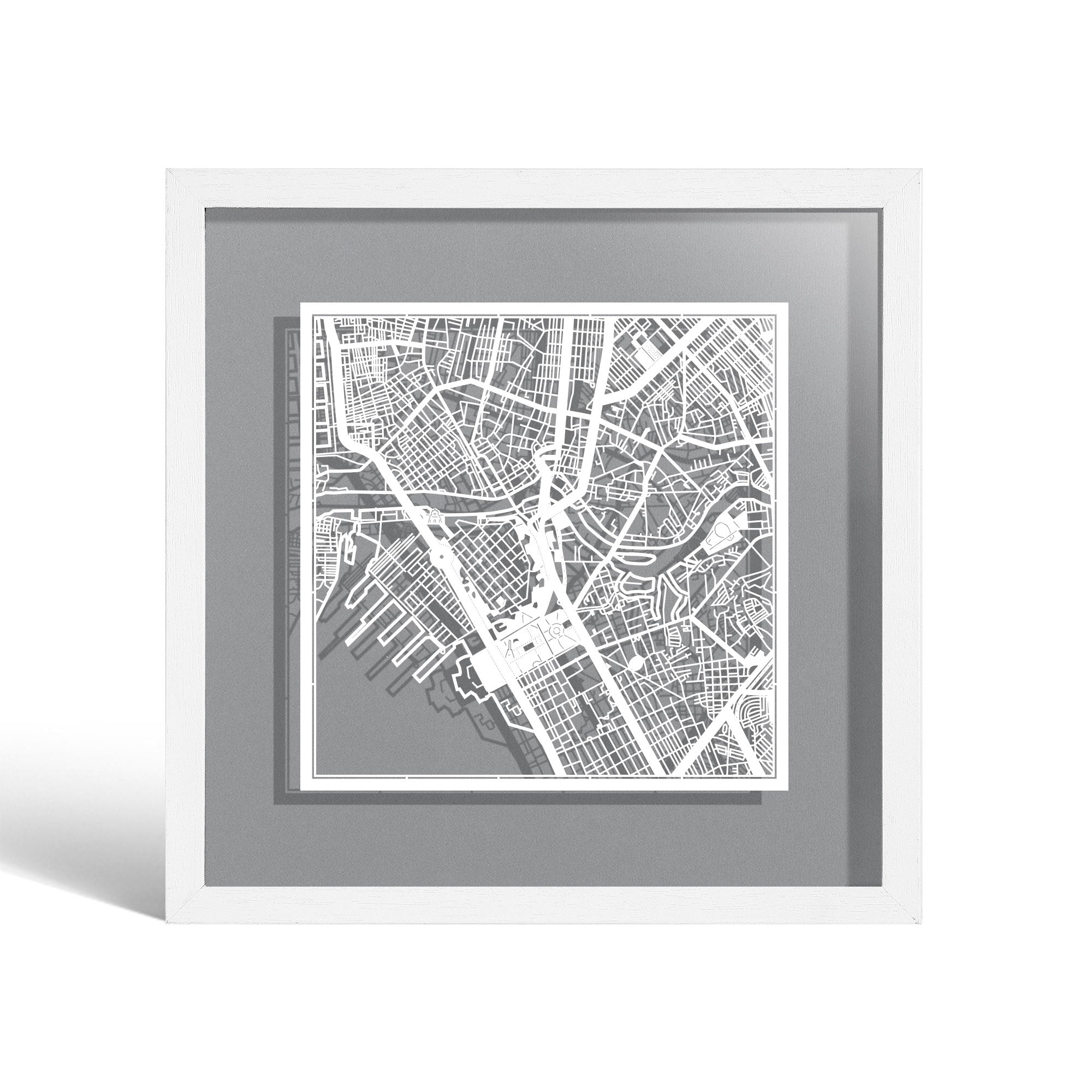 o3designstudio Manila Paper cut map framed 9 inch White map White frame map art 22MF1032WW