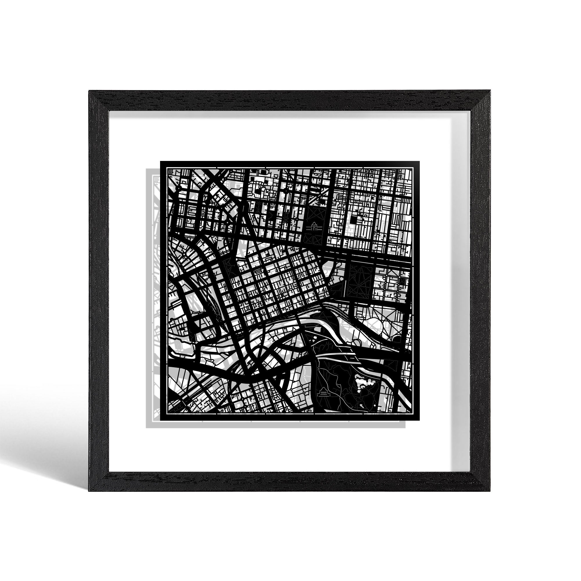 o3designstudio Melbourne Paper cut map framed 9 inch Black map Black frame map art 22MF1008BB