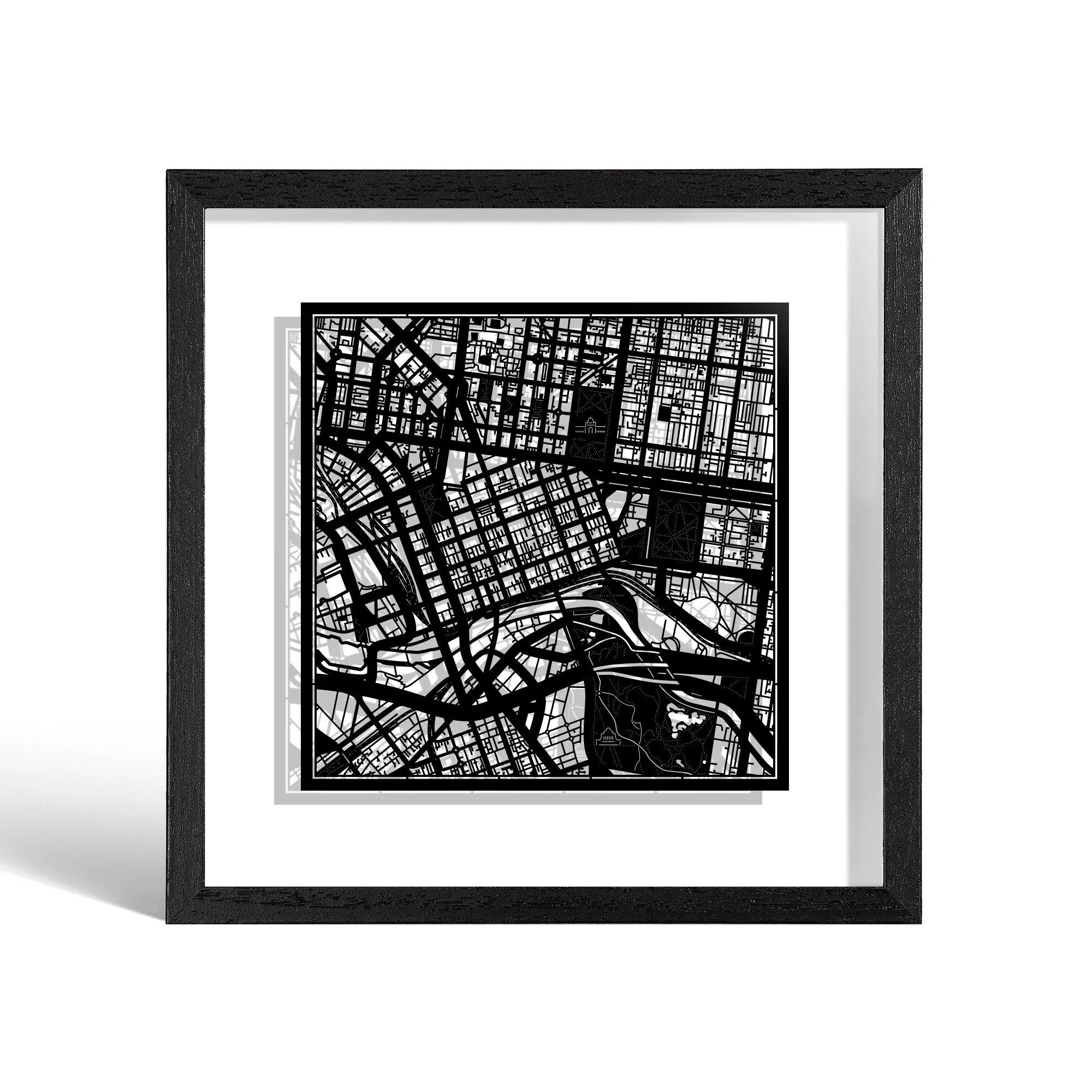o3designstudio Melbourne Paper cut map framed 9 inch White map Black frame map art 22MF1008BW