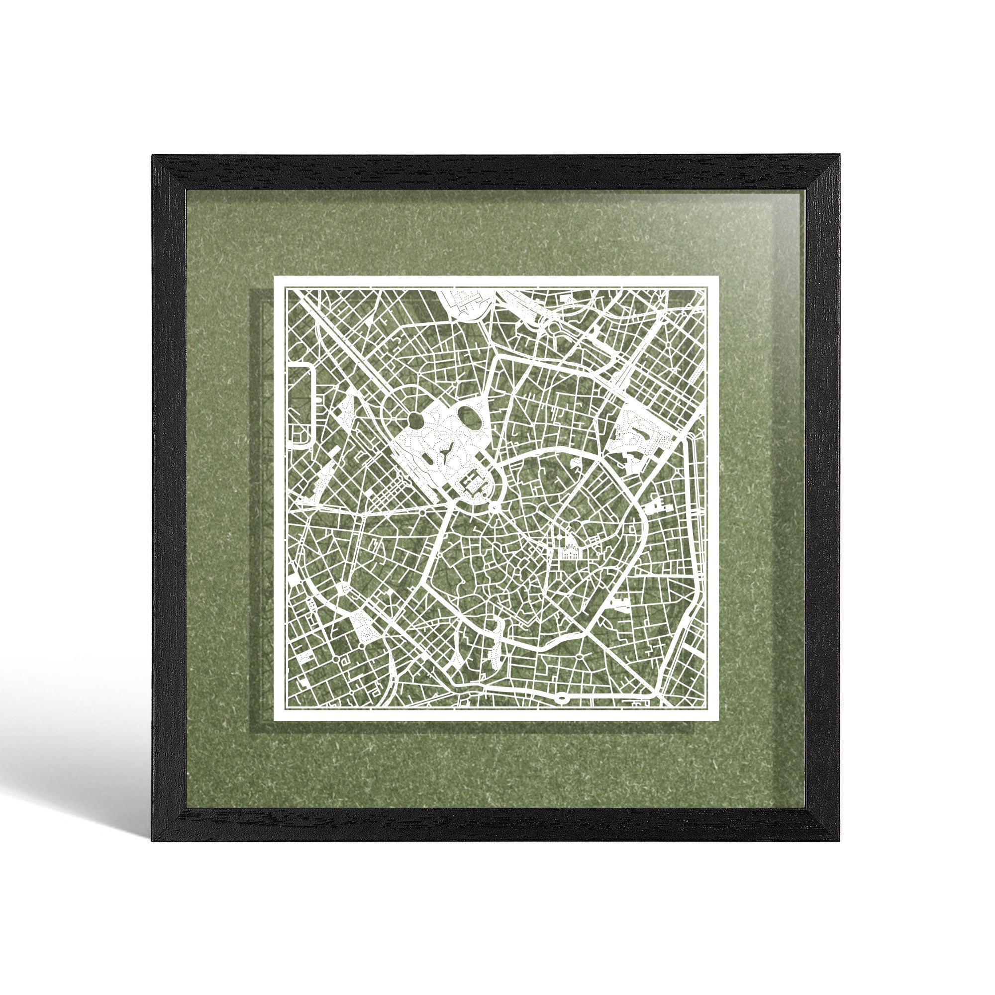 o3designstudio Milan Paper cut map framed 9 inch White map Black frame map art 22MF3009BW