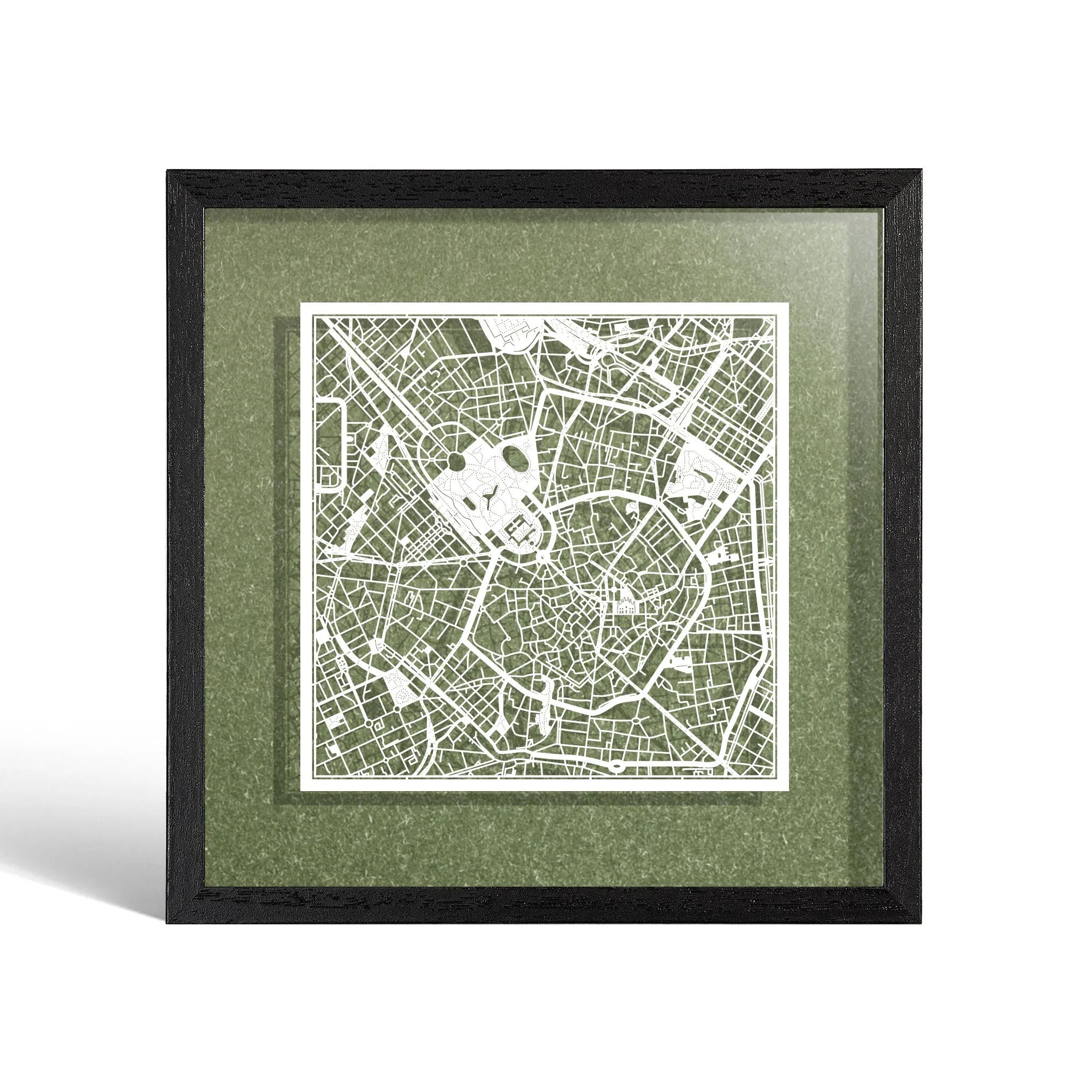 o3designstudio Milan Paper cut map framed 9 inch White map Black frame map art 22MF3009BW