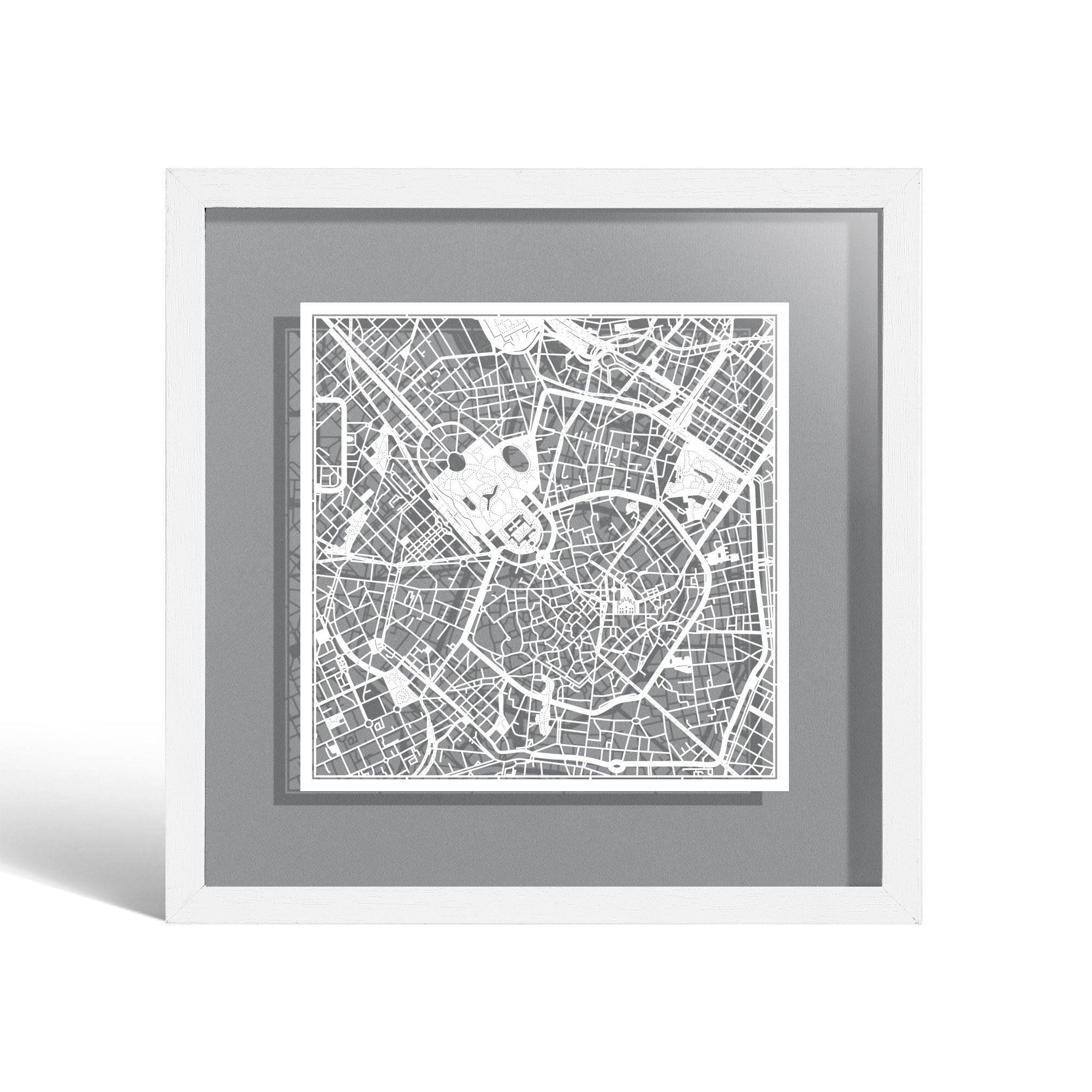 o3designstudio Milan Paper cut map framed 9 inch White map White frame map art 22MF3009WW