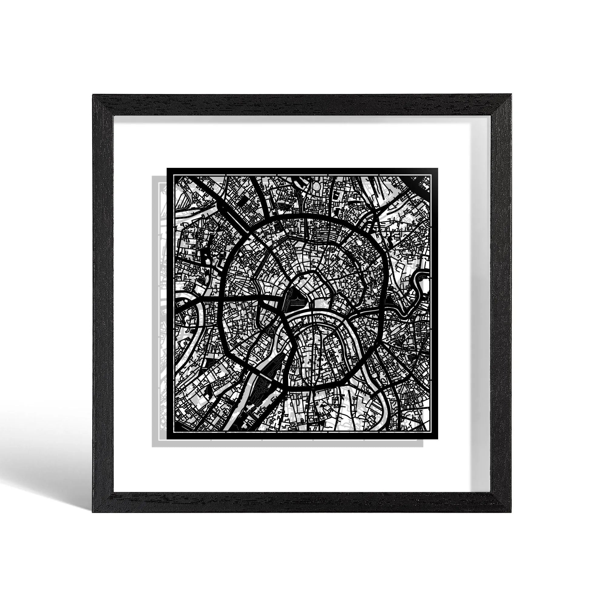 o3designstudio Moscow Paper cut map framed 9 inch Black map Black frame map art 22MF3010BB