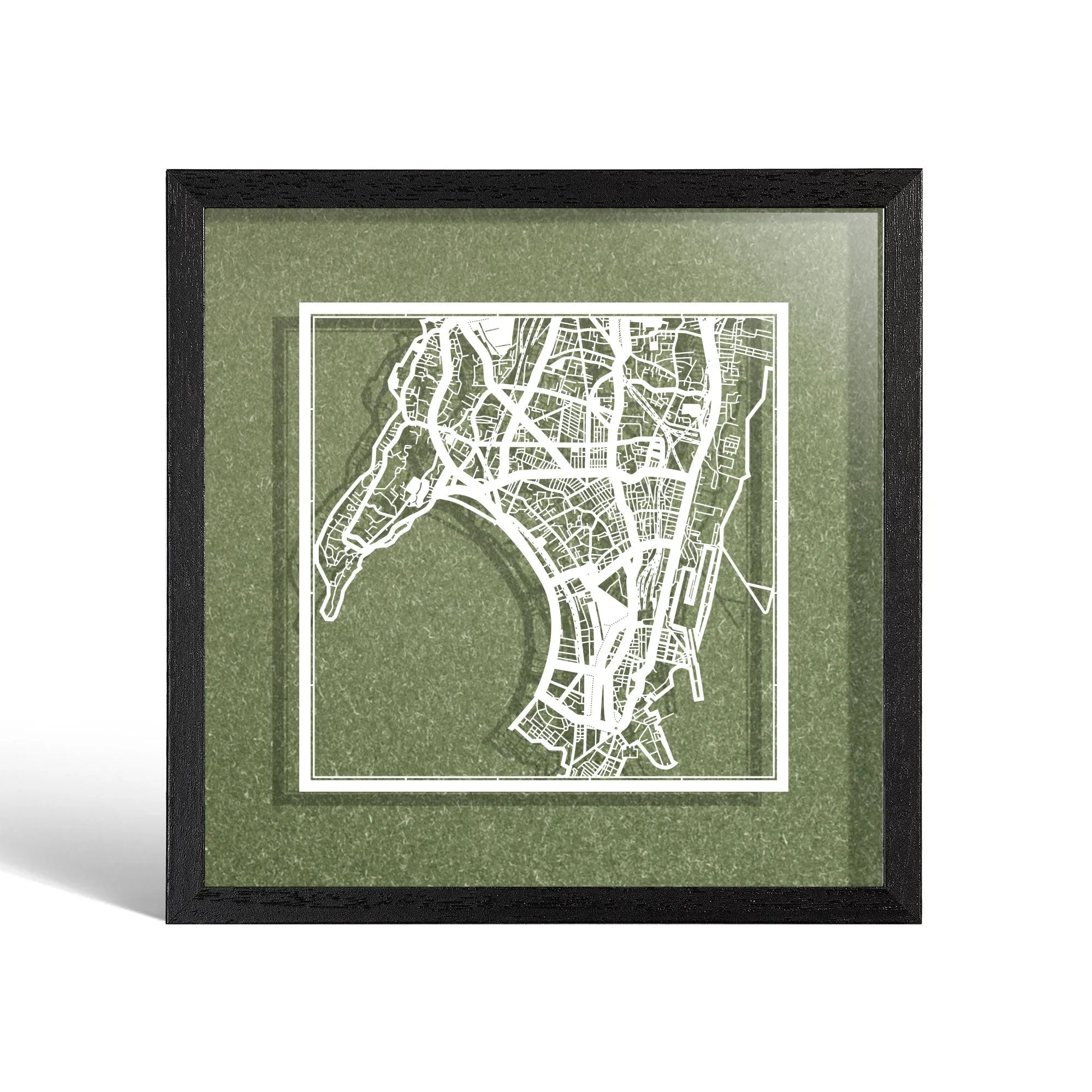 o3designstudio Mumbai Paper cut map framed 9 inch White map White frame map art 22MF1043WW