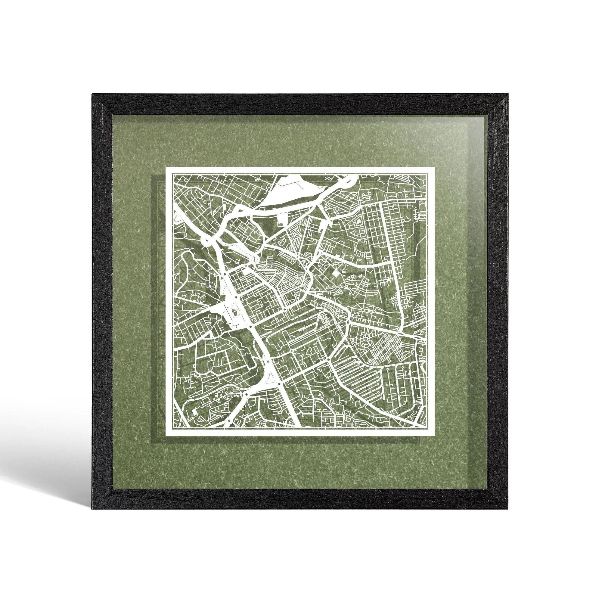 o3designstudio Nairobi Paper cut map framed 9 inch White map Black frame map art 22MF4004BB