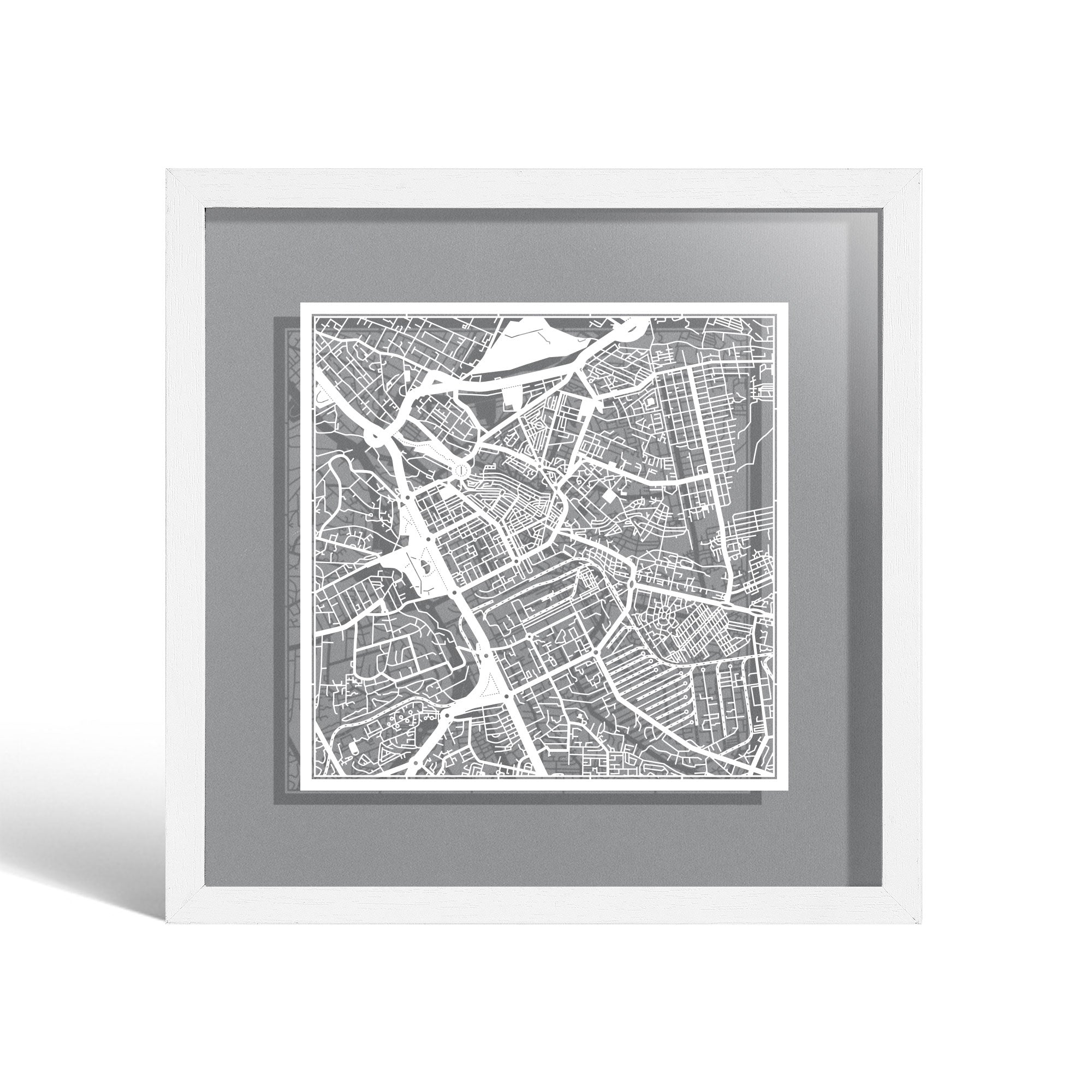 o3designstudio Nairobi Paper cut map framed 9 inch White map White frame map art 22MF4004WW