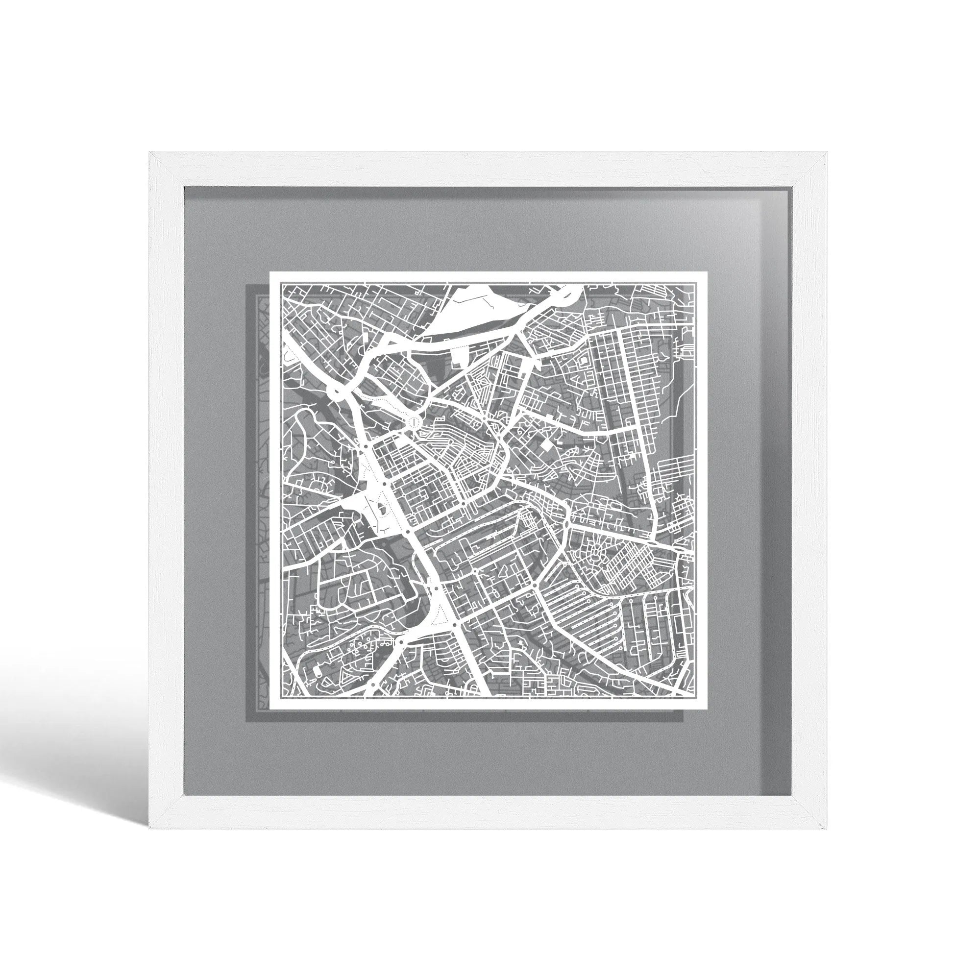 o3designstudio Nairobi Paper cut map framed 9 inch White map White frame map art 22MF4004WW
