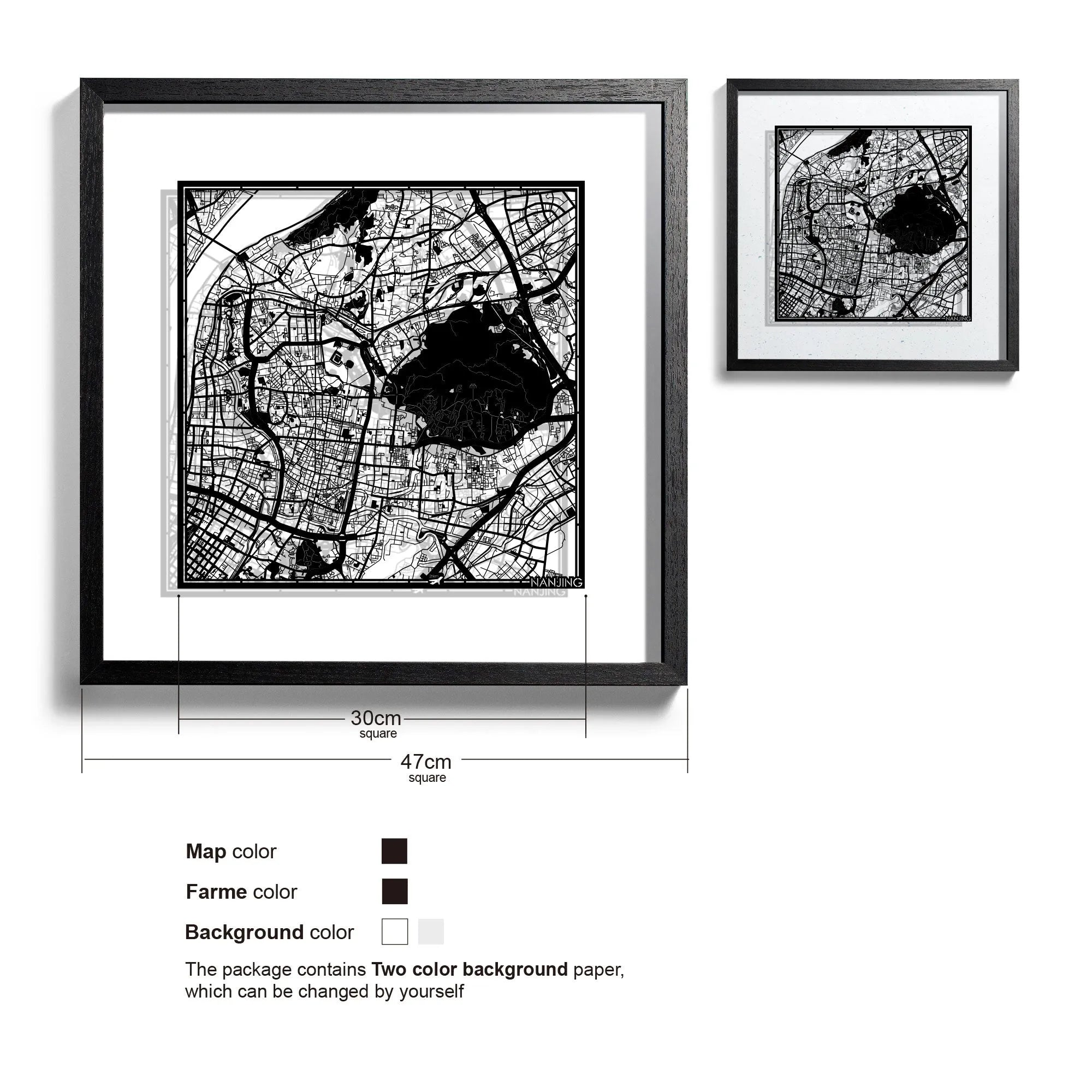 o3designstudio-Nanjing-Paper-cut-map-framed-18-inch-Black map Black frame- 45MF1036BB