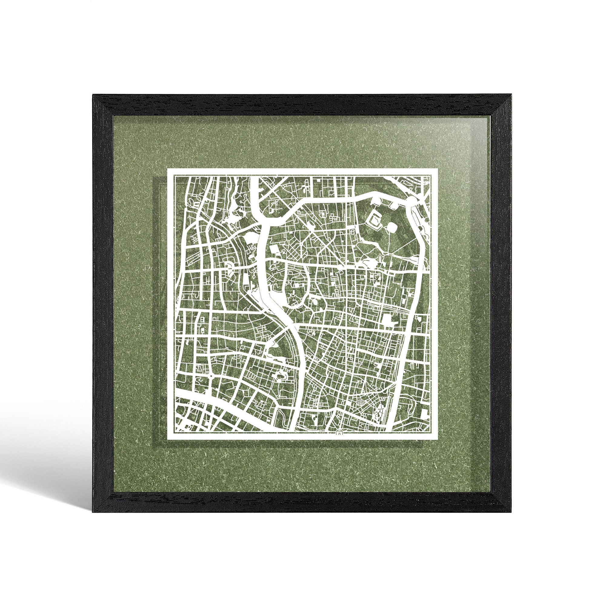 o3designstudio Nanjing Paper cut map framed 9 inch White map Black frame map art 22MF1036BW