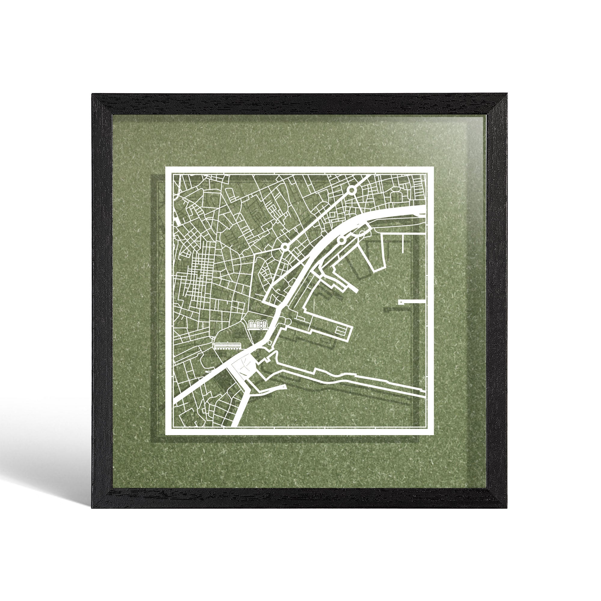 o3designstudio Naples Paper cut map framed 9 inch White map Black frame map art 22MF3055BW