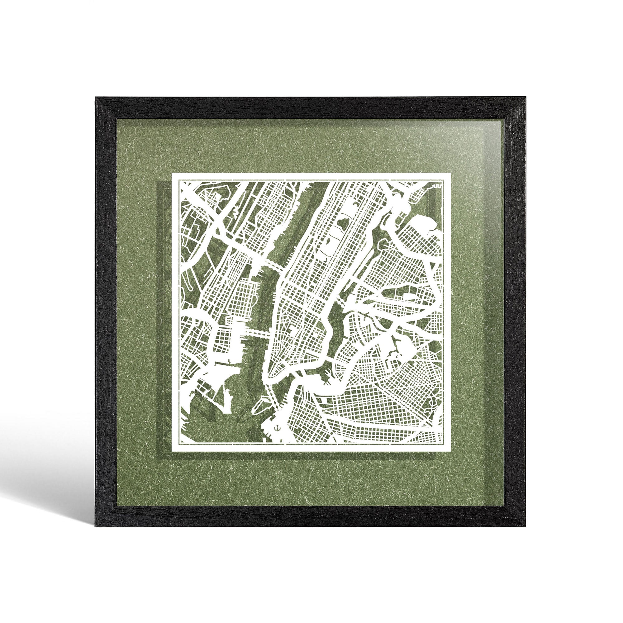 o3designstudio New York Paper cut map framed 9 inch White map Black frame map art 22MF2001BW