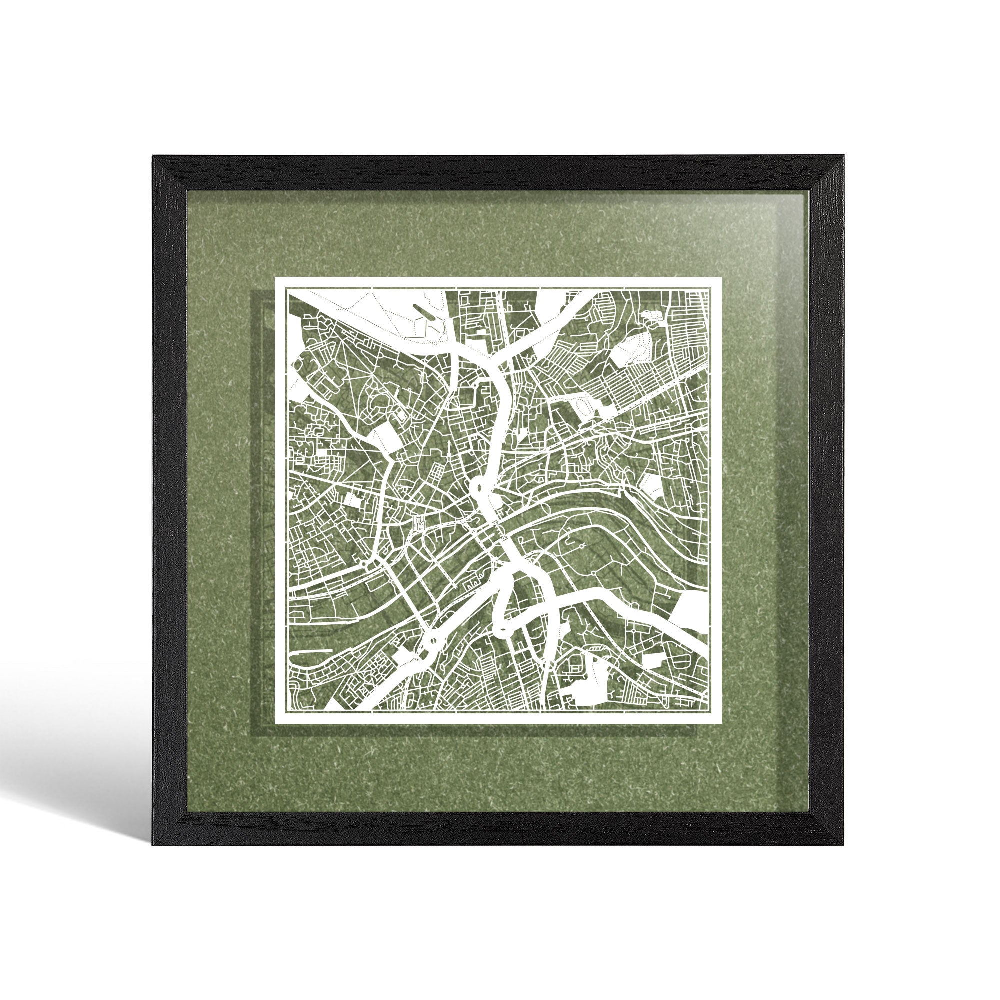 o3designstudio Newcastle upon Tyne Paper cut map framed 9 inch White map Black frame map art 22MF3060BW