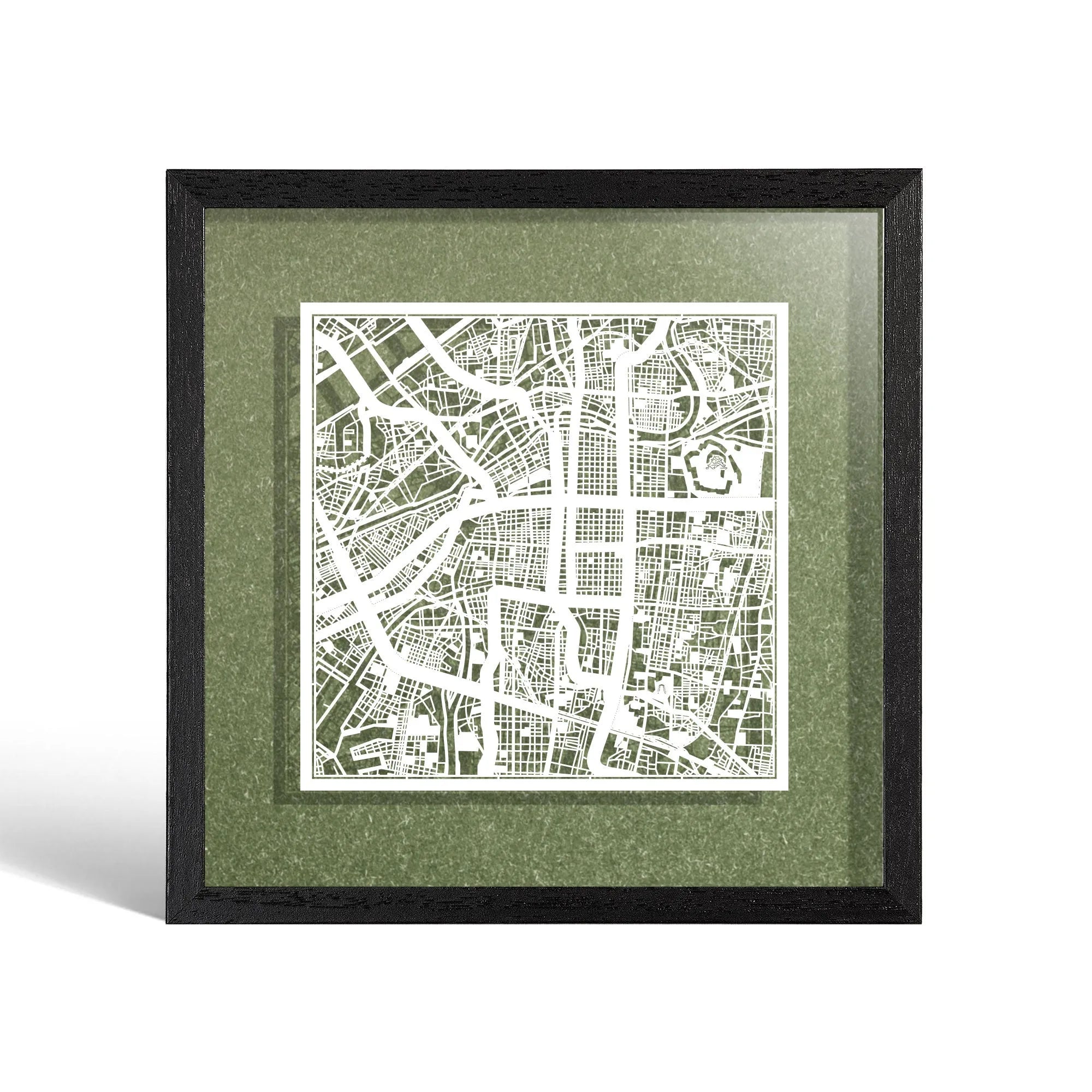 o3designstudio Osaka Paper cut map framed 9 inch White map Black frame map art 22MF1045BW