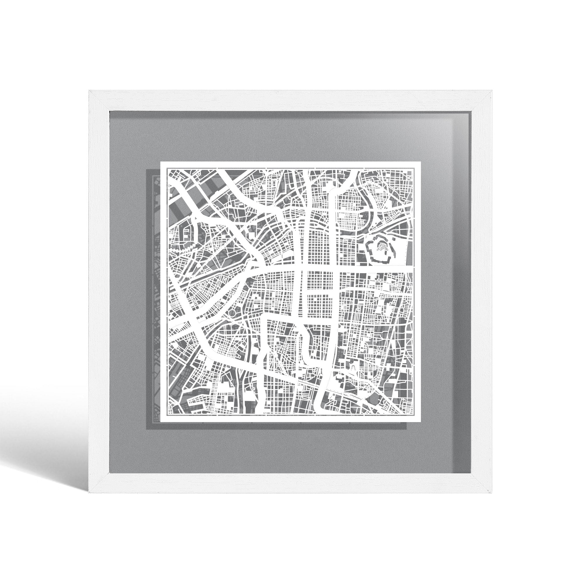 o3designstudio Osaka Paper cut map framed 9 inch White map White frame map art 22MF1045WW