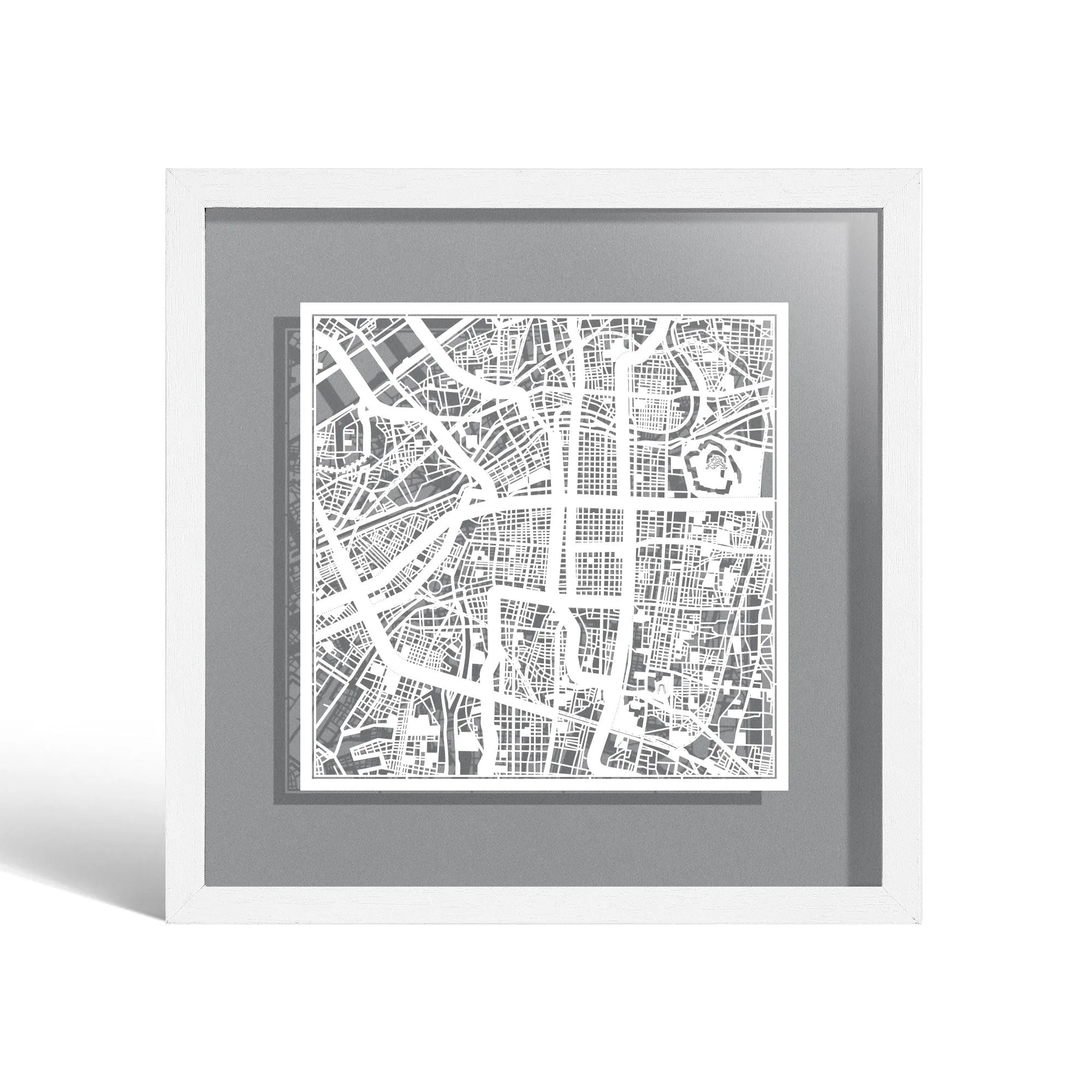 o3designstudio Osaka Paper cut map framed 9 inch White map White frame map art 22MF1045WW