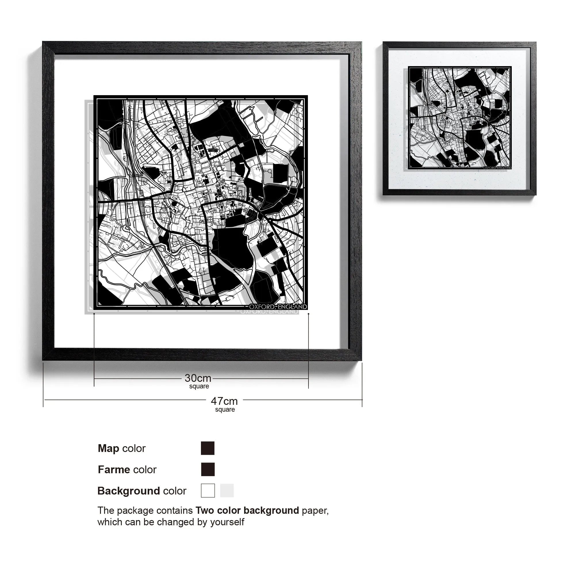 o3designstudio Oxford, England-Paper-cut-map-framed-18-inch-45MF3034BB